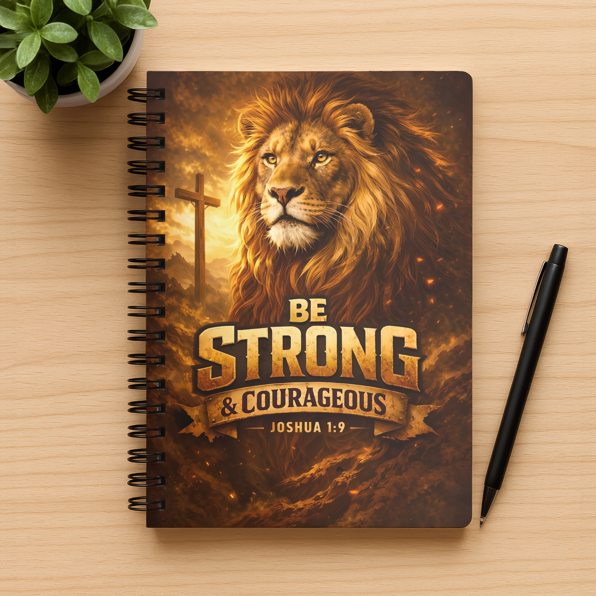 Be Strong &amp; Courageous Lion Spiral Notebook Joshua 1:9 Ruled Journal product thumbnail image