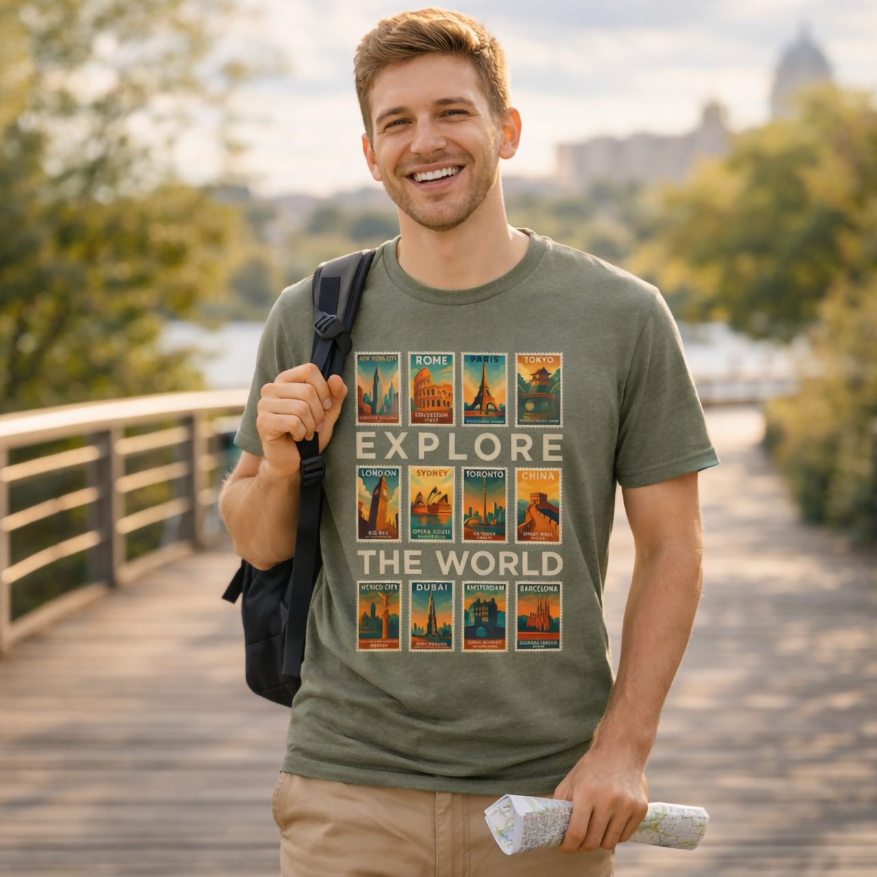 Explore The World T Shirt, Vintage Travel Poster Graphic Tee, Unisex product thumbnail image