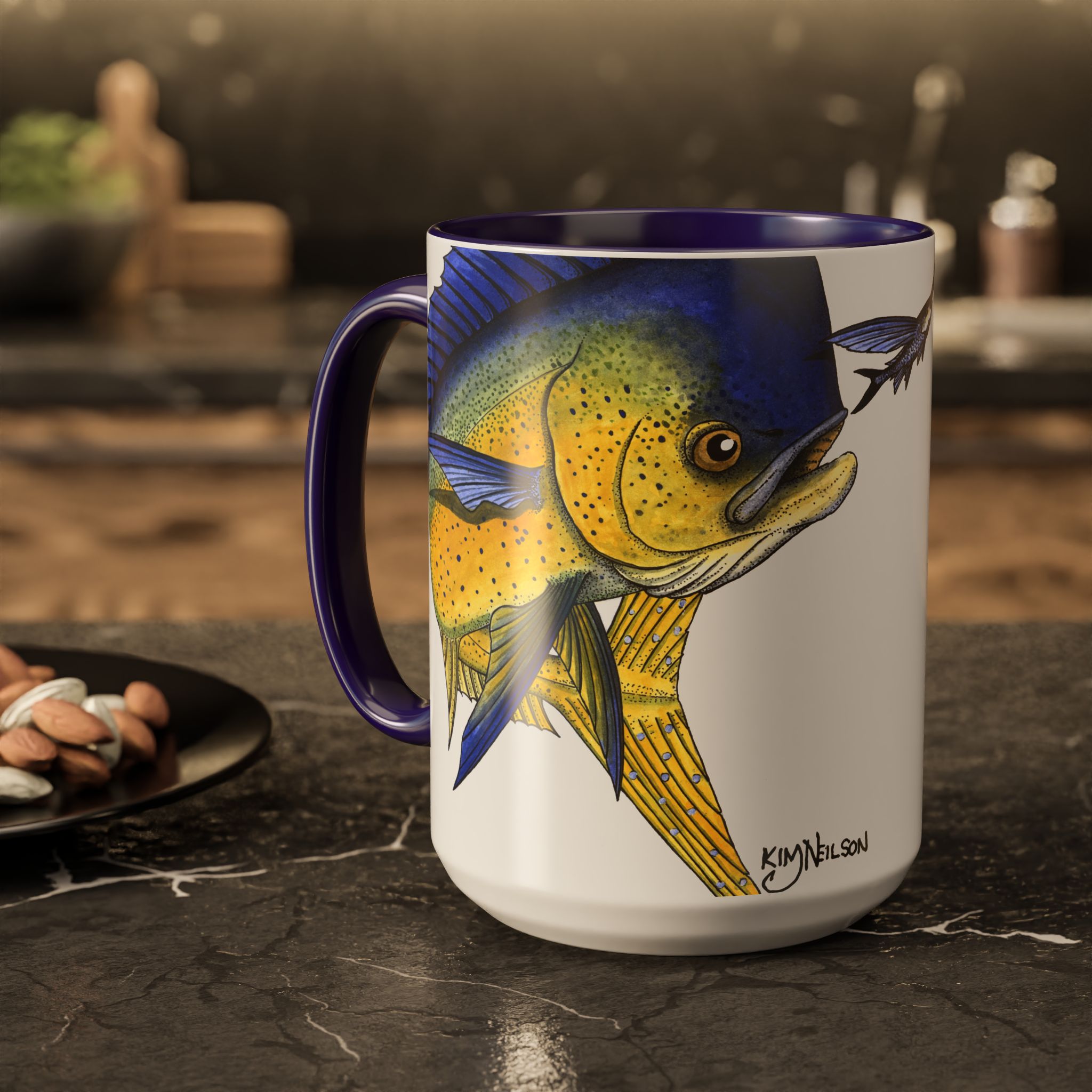 Pelagic Fishing Mug — Dull Dorado Chasing a Flying Fish (15oz) product thumbnail image Pelagic Fishing Mug — Dull Dorado Chasing a Flying Fish (15oz) product thumbnail image