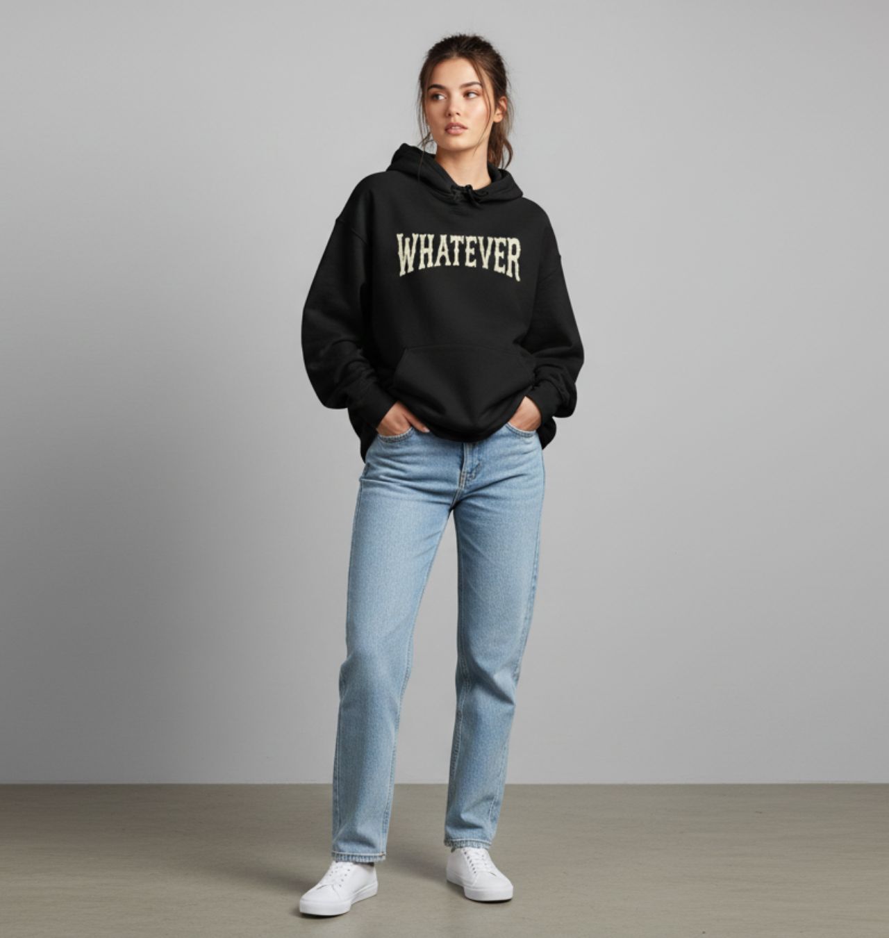 Whatever Hoodie Casual Unisex Pullover with Bold 'WHATEVER' Text product thumbnail image