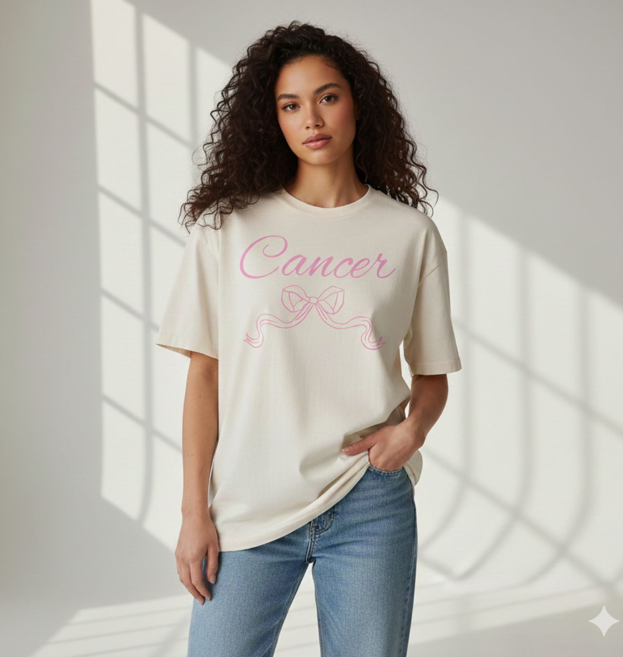 Cancer Zodiac T-Shirt Pink Script with Ribbon product thumbnail image