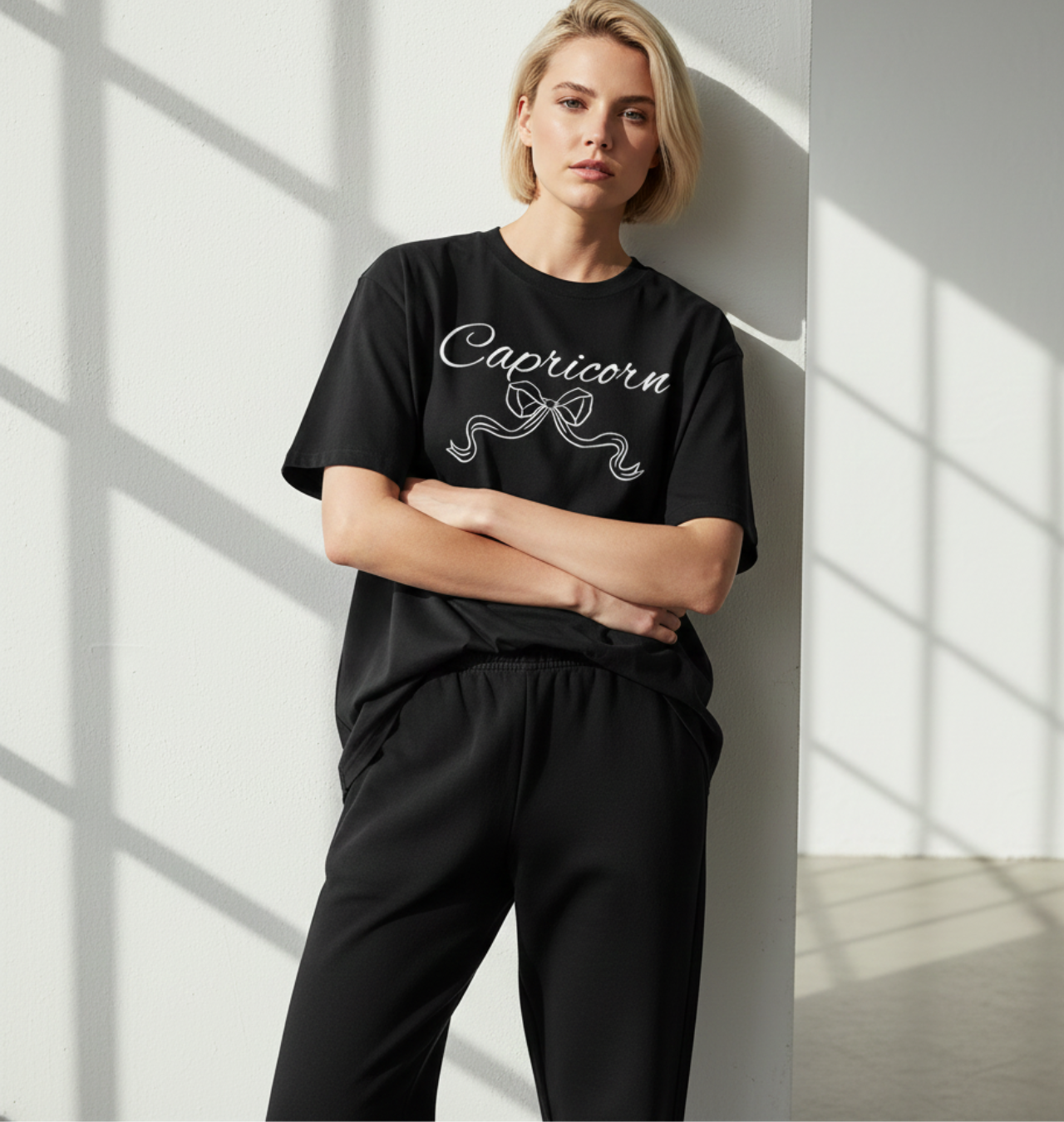 Capricorn Zodiac T-Shirt Script Sign with Ribbon Accent product thumbnail image Capricorn Zodiac T-Shirt Script Sign with Ribbon Accent product thumbnail image