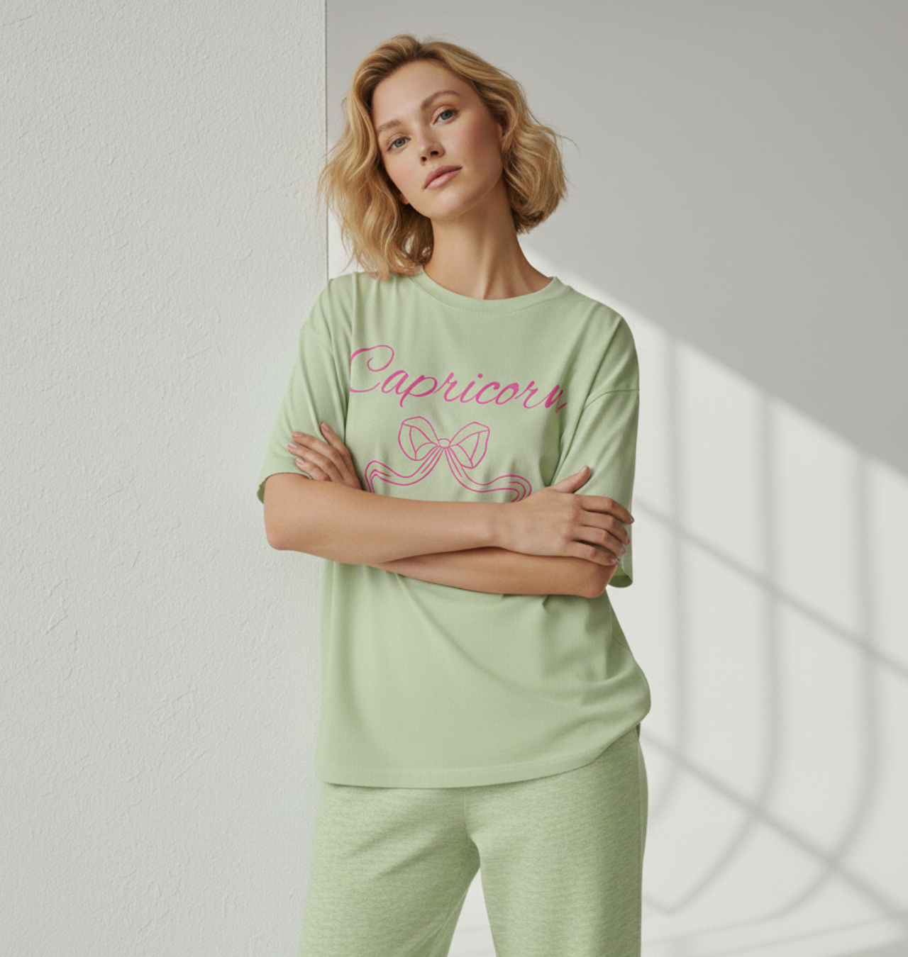 Capricorn Zodiac T-Shirt Pink Script Astrology Tee product thumbnail image