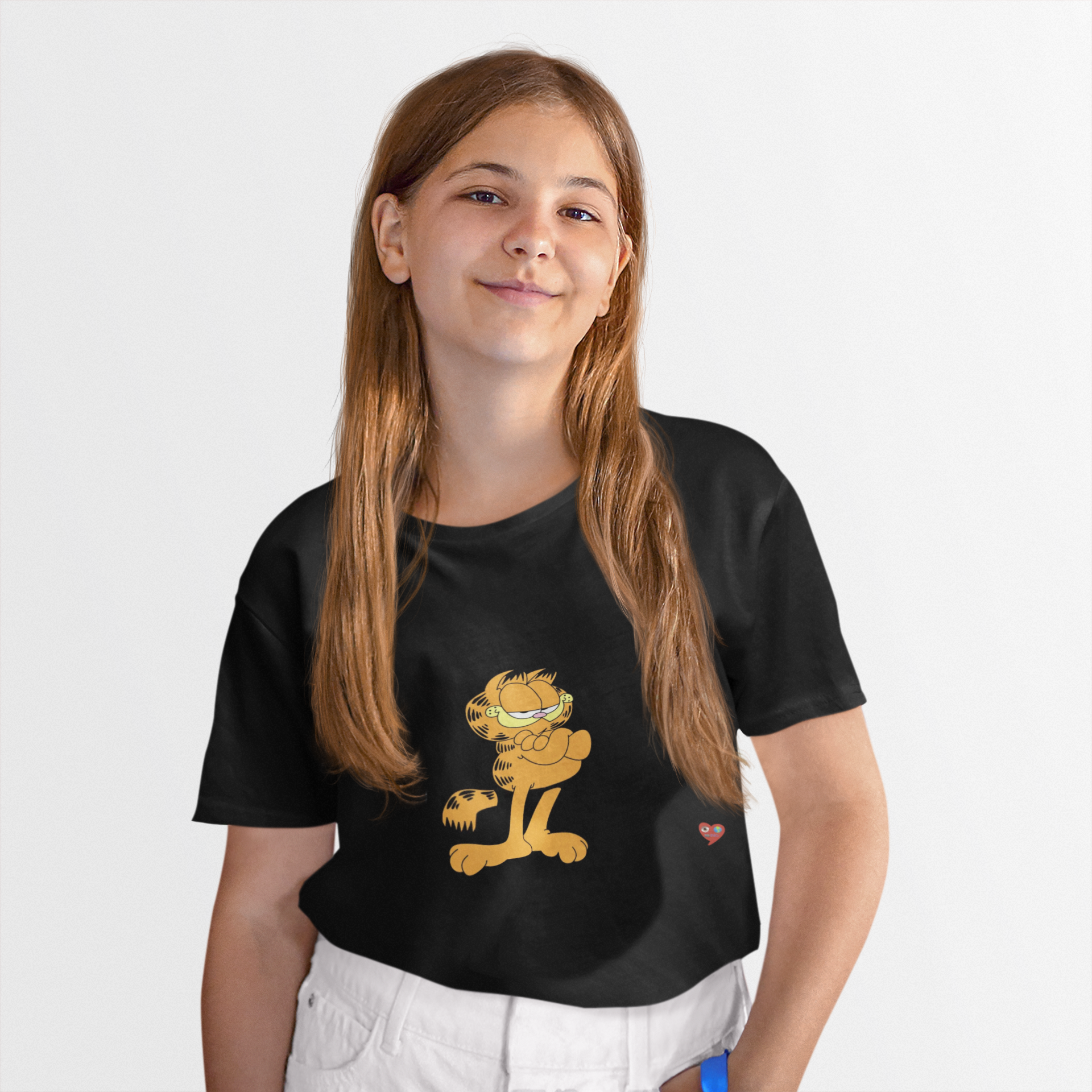 Garfieldd Cartoon T‑Shirt — Cute Smirking Tiger with Heart product thumbnail image