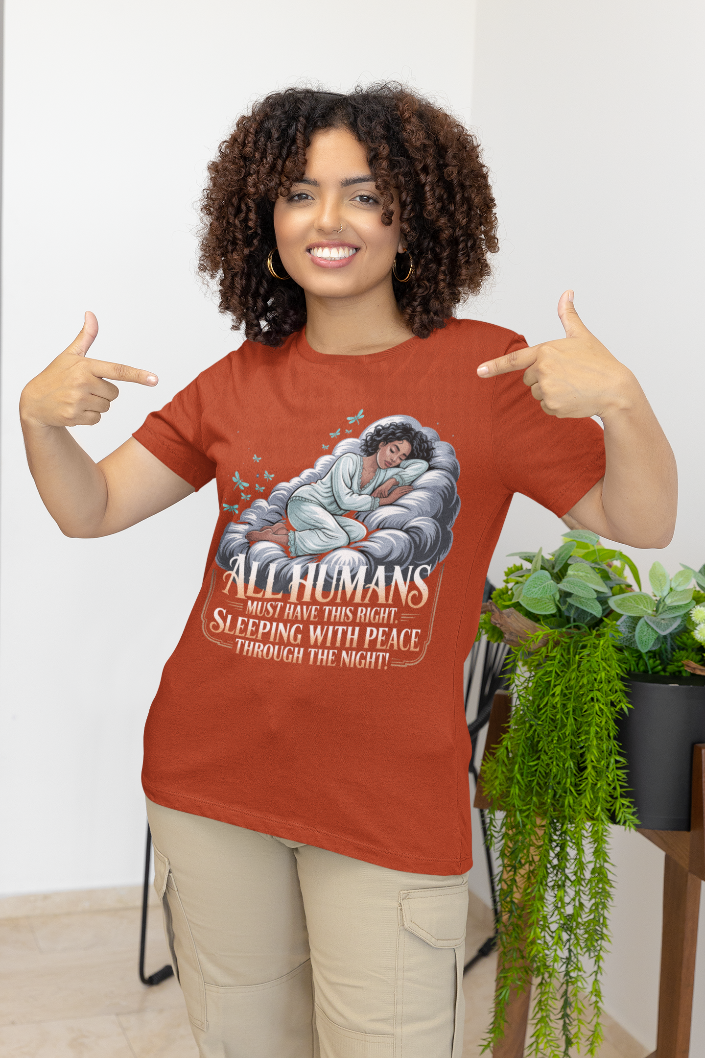 Sleeping with Peace Tee —a. (female) "All Humans Must Have This Right" Graphic T‑Shirt product thumbnail image