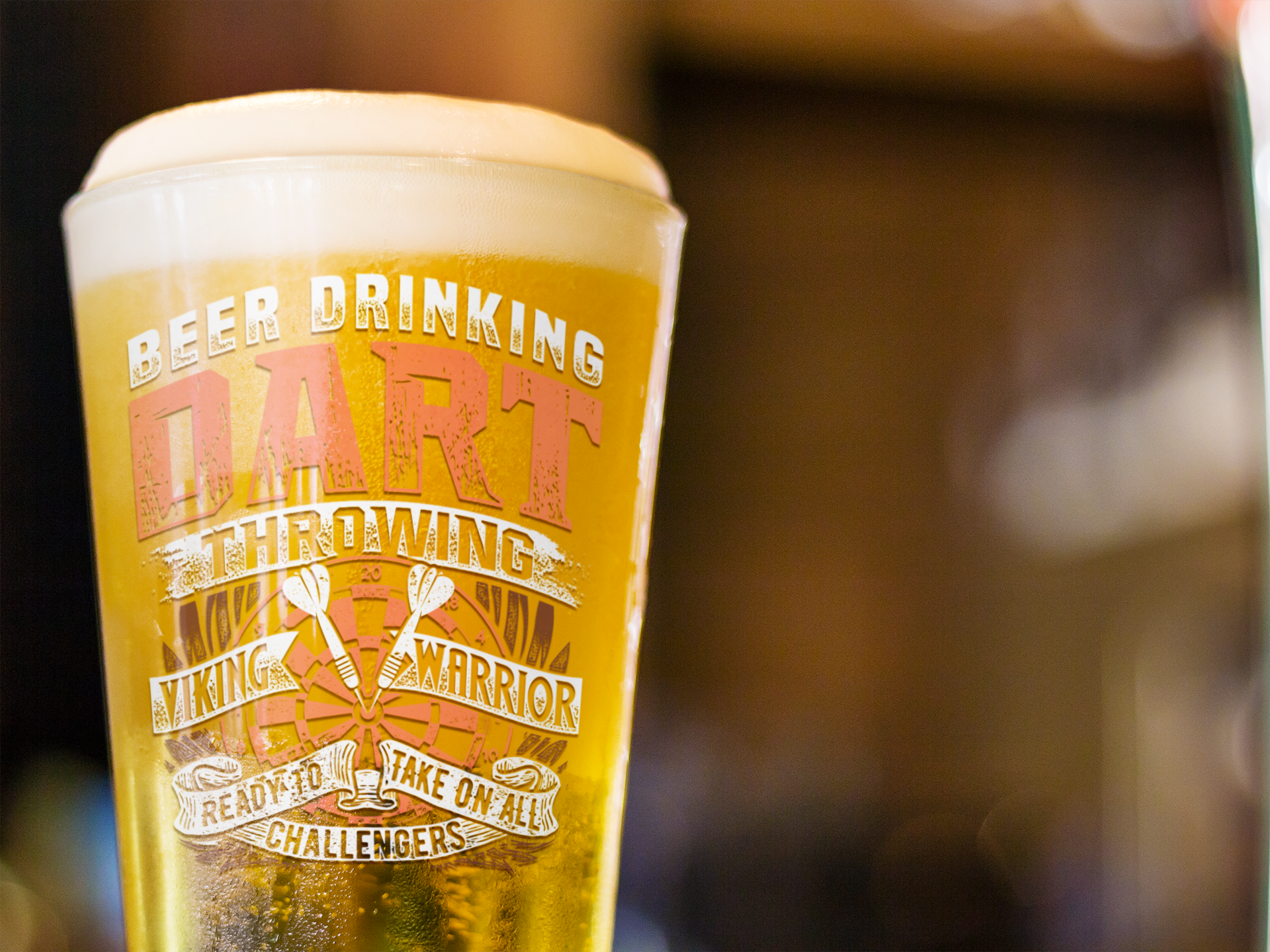Beer Drinking Dart Throwing Viking Warrior Ready to Take on All Challengers Pint Glass, 16oz
