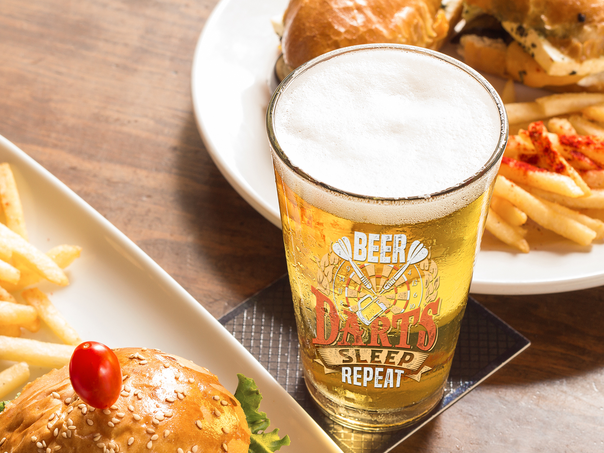 Beer Darts Sleep Repeat Pint Glass, 16oz product thumbnail image Beer Darts Sleep Repeat Pint Glass, 16oz product thumbnail image