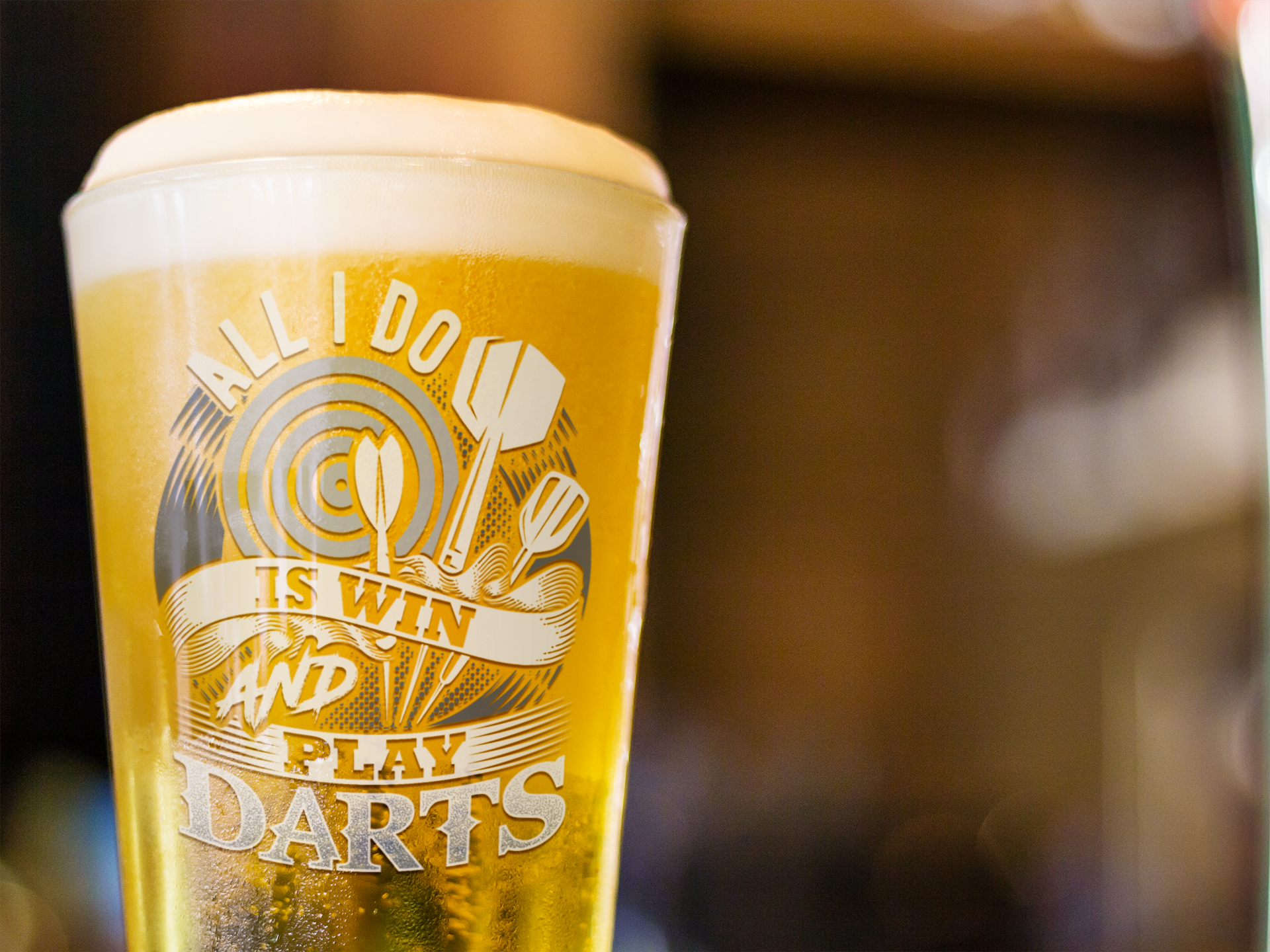 All I Do is Win and Play Darts Pint Glass, 16oz