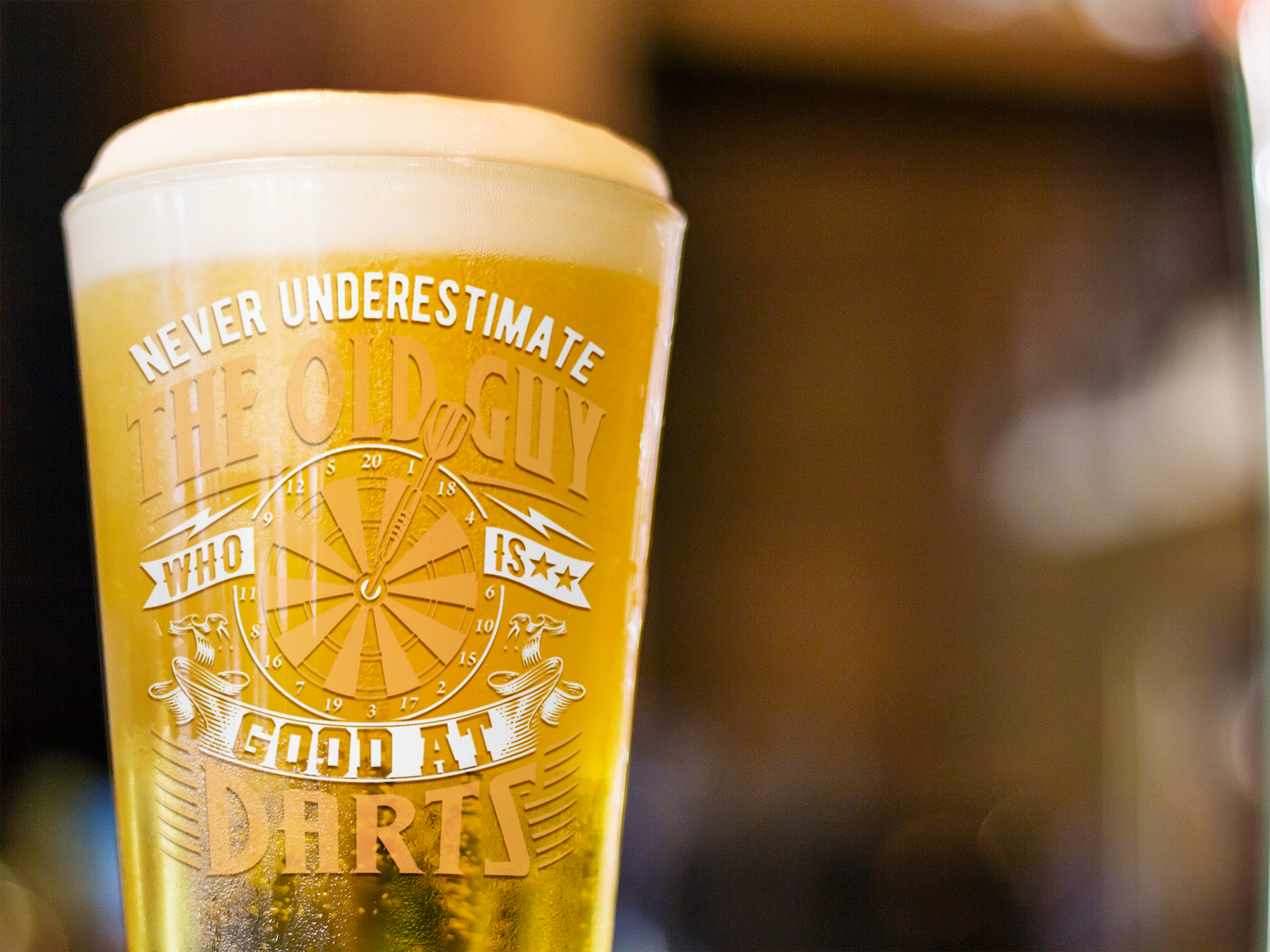 Never Underestimate the Old Guy Who is Good at Darts Pint Glass, 16oz product thumbnail image Never Underestimate the Old Guy Who is Good at Darts Pint Glass, 16oz product thumbnail image