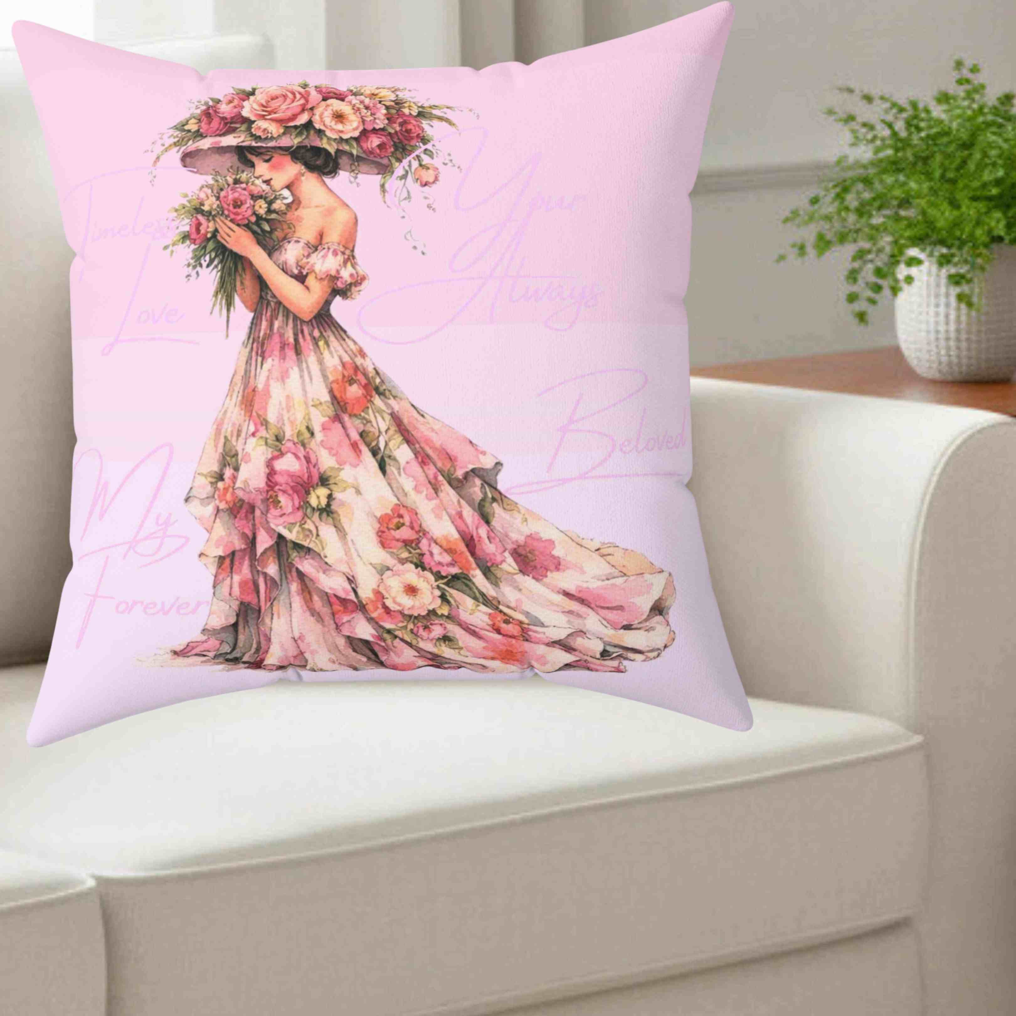 Floral Gown Lady pillow | Square Pillow, Pink Floral Décor Cushion product thumbnail image Floral Gown Lady pillow | Square Pillow, Pink Floral Décor Cushion product thumbnail image