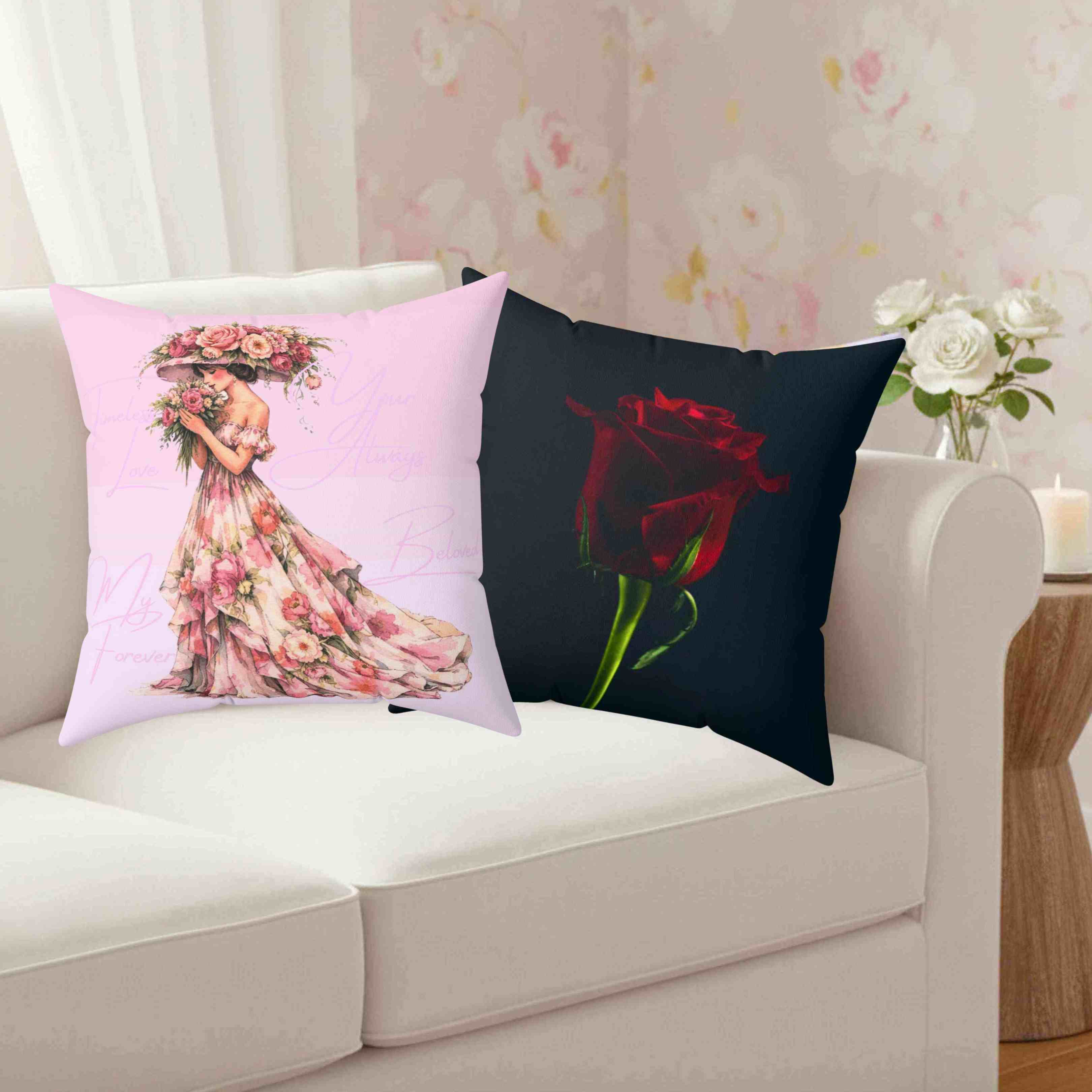 Floral Gown Lady pillow | Square Pillow, Pink Floral Décor Cushion product thumbnail image Floral Gown Lady pillow | Square Pillow, Pink Floral Décor Cushion product thumbnail image