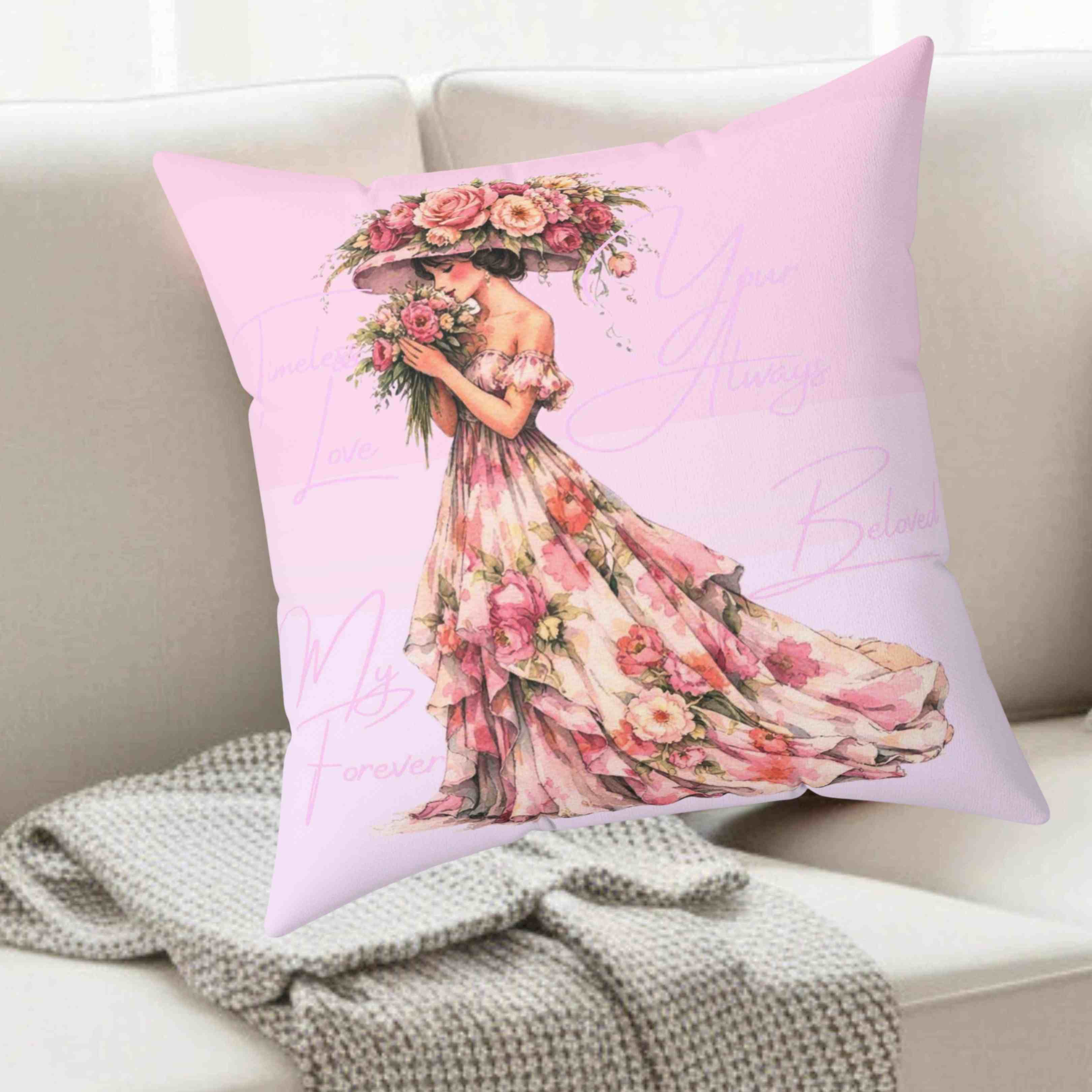 Floral Gown Lady pillow | Square Pillow, Pink Floral Décor Cushion product thumbnail image Floral Gown Lady pillow | Square Pillow, Pink Floral Décor Cushion product thumbnail image