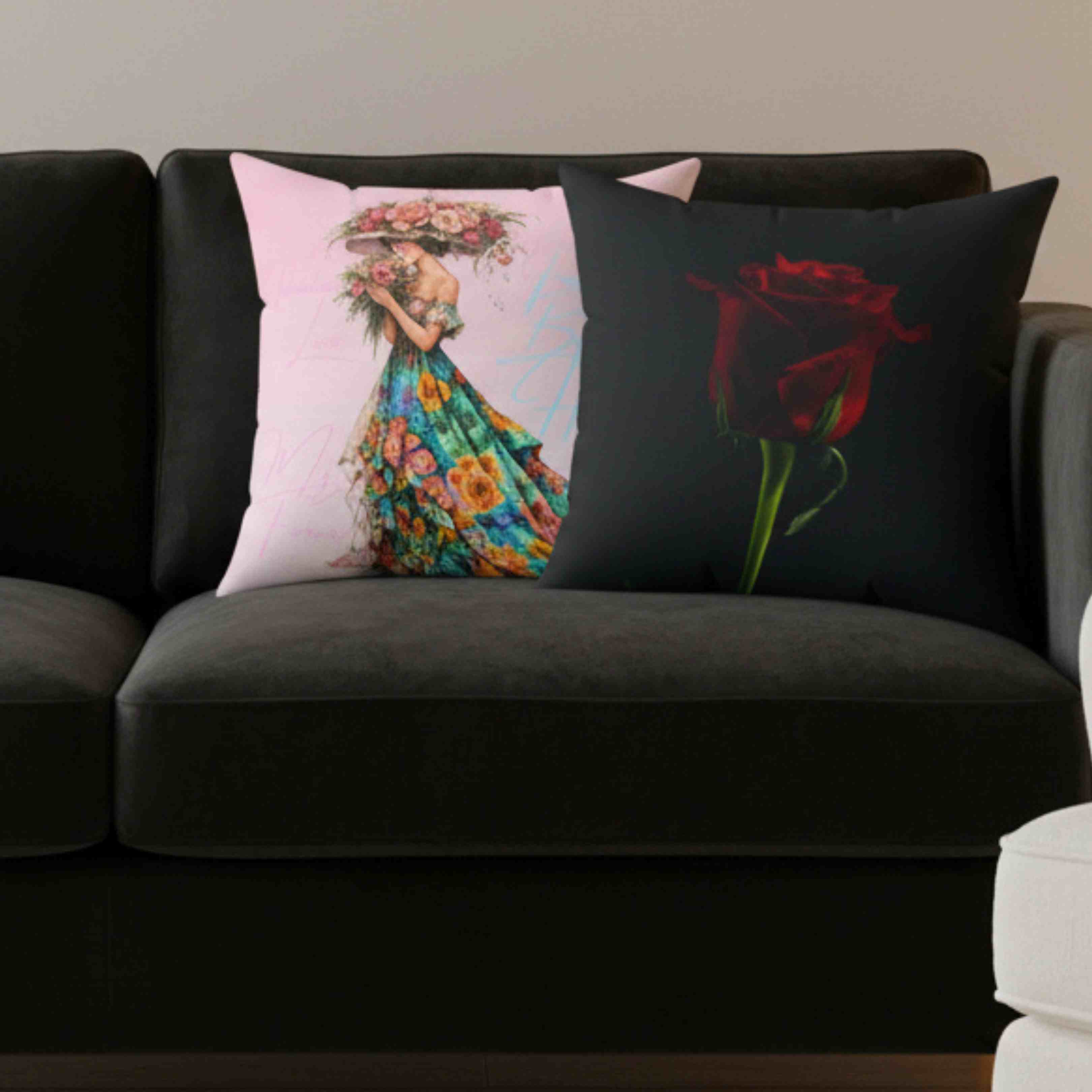 Red Rose Photograph Pillow | Dark Floral Throw Cushion product thumbnail image