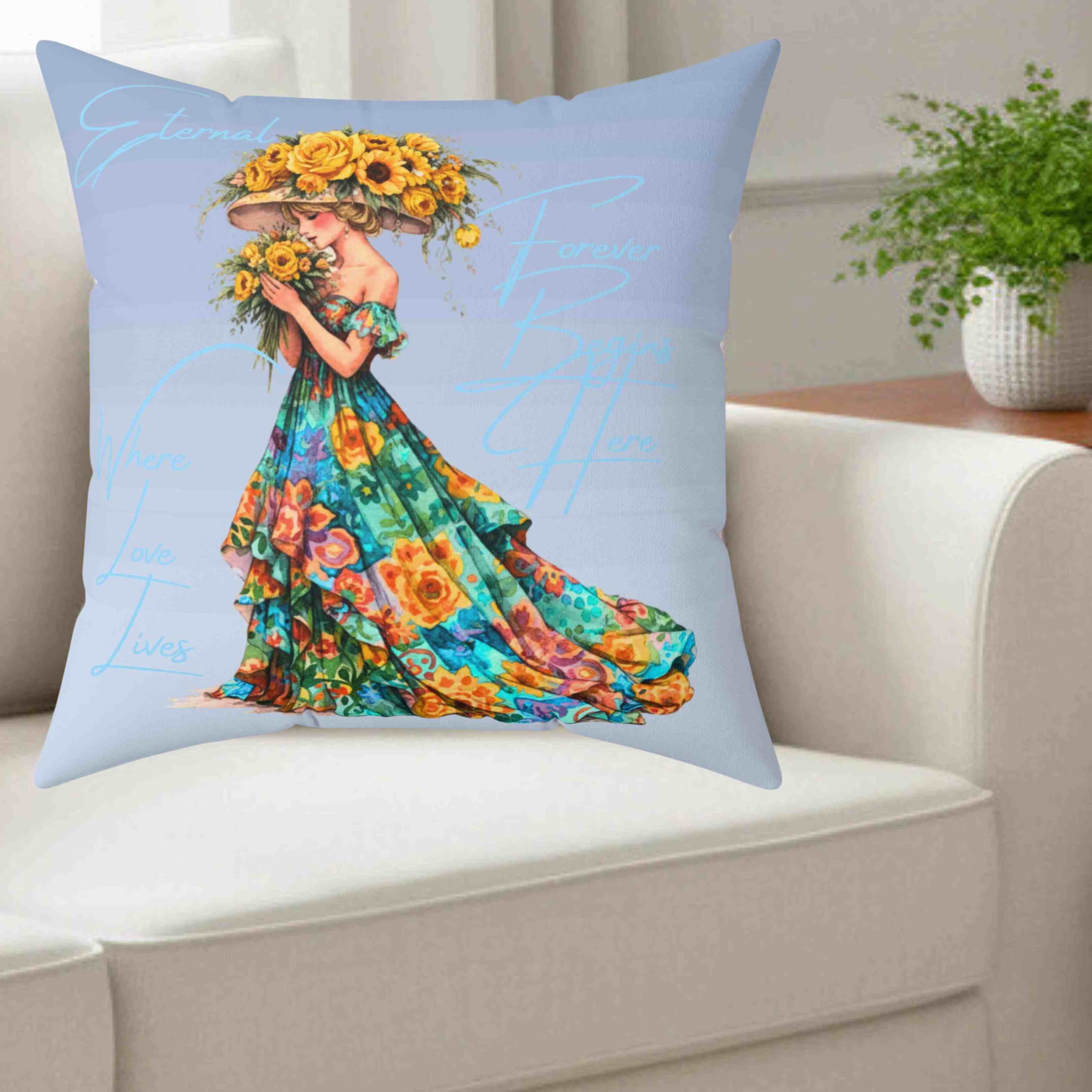 Floral Gown Woman Pillow | Square Polyester Cushions Floral Gown Woman Pillow | Square Polyester Cushions