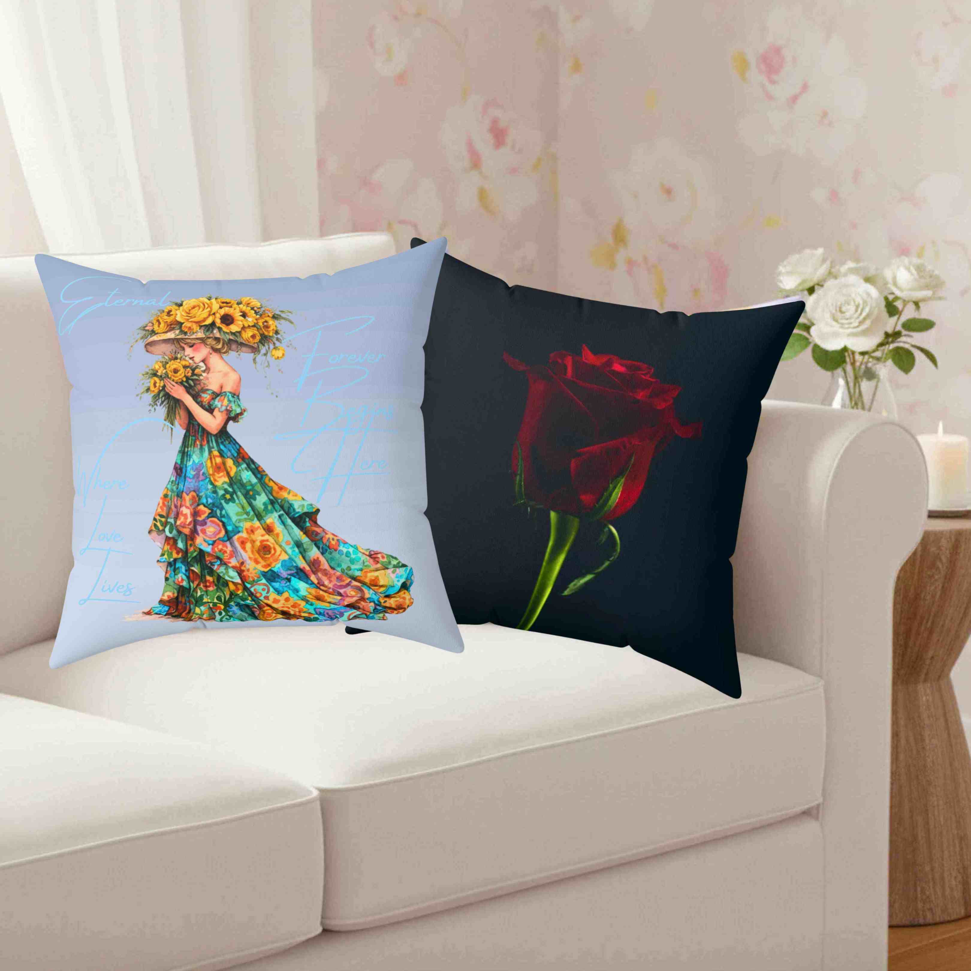 Floral Gown Woman Pillow | Square Polyester Cushions product thumbnail image