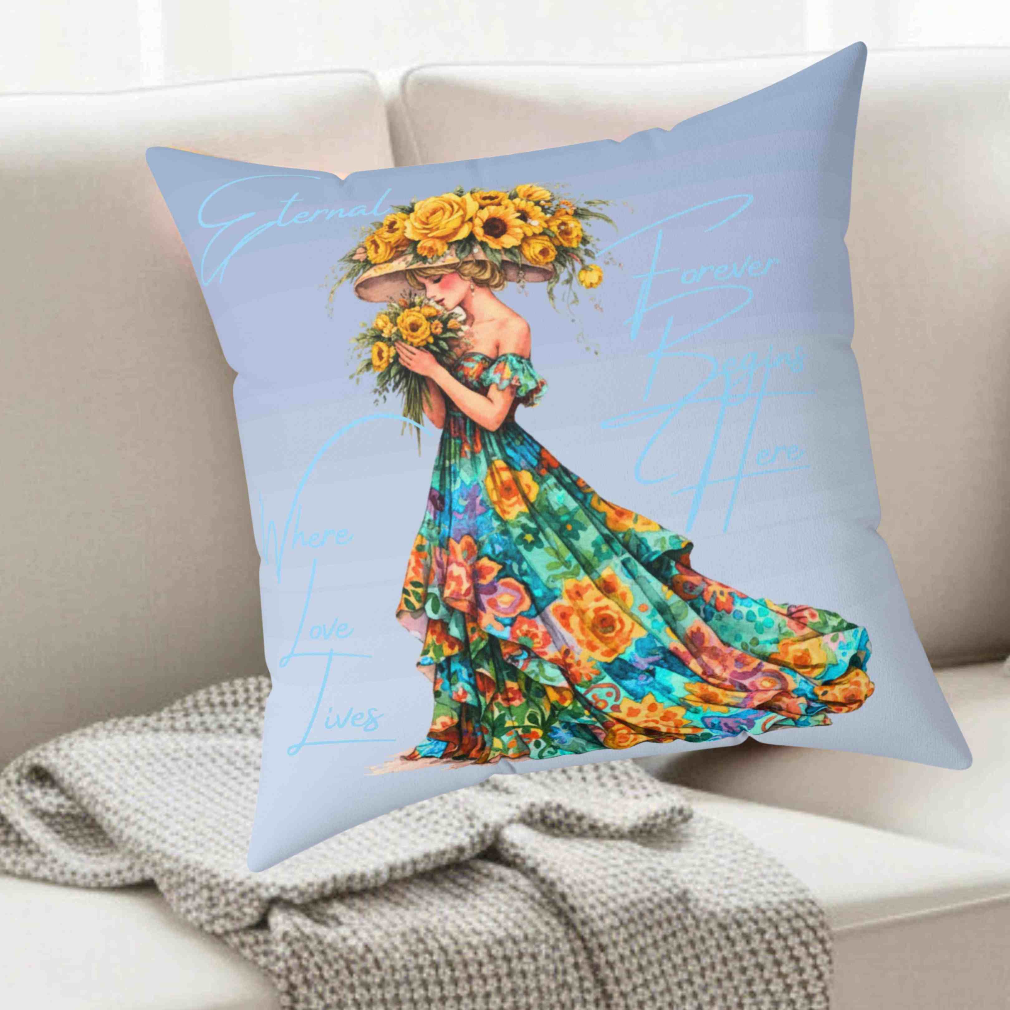 Floral Gown Woman Pillow | Square Polyester Cushions product thumbnail image