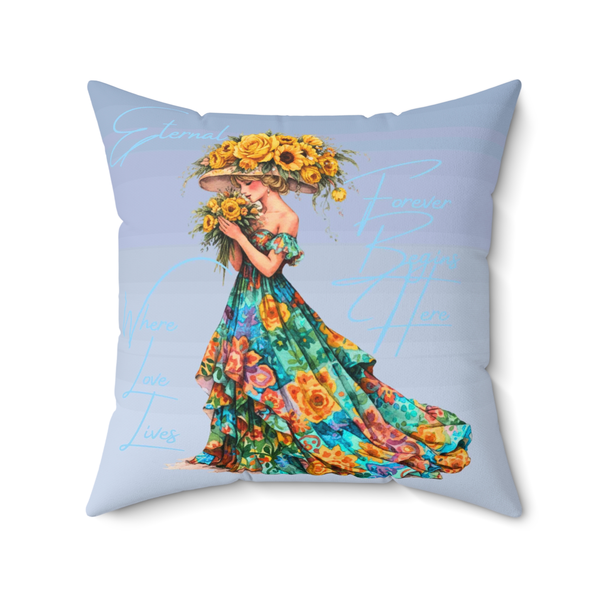 Floral Gown Woman Pillow | Square Polyester Cushions product thumbnail image