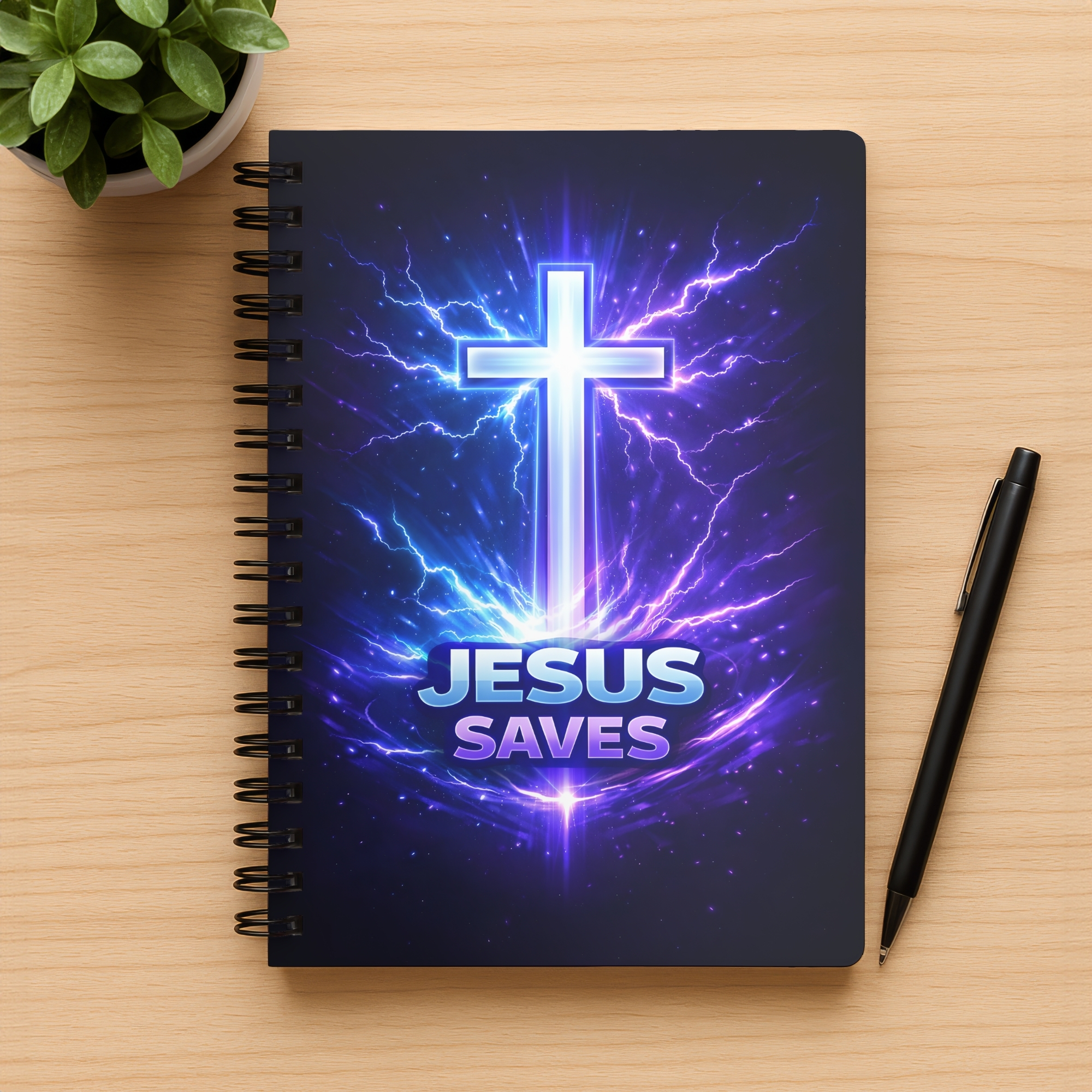 Jesus Saves Spiral Notebook Neon Cross Christian Journal (Ruled) product thumbnail image