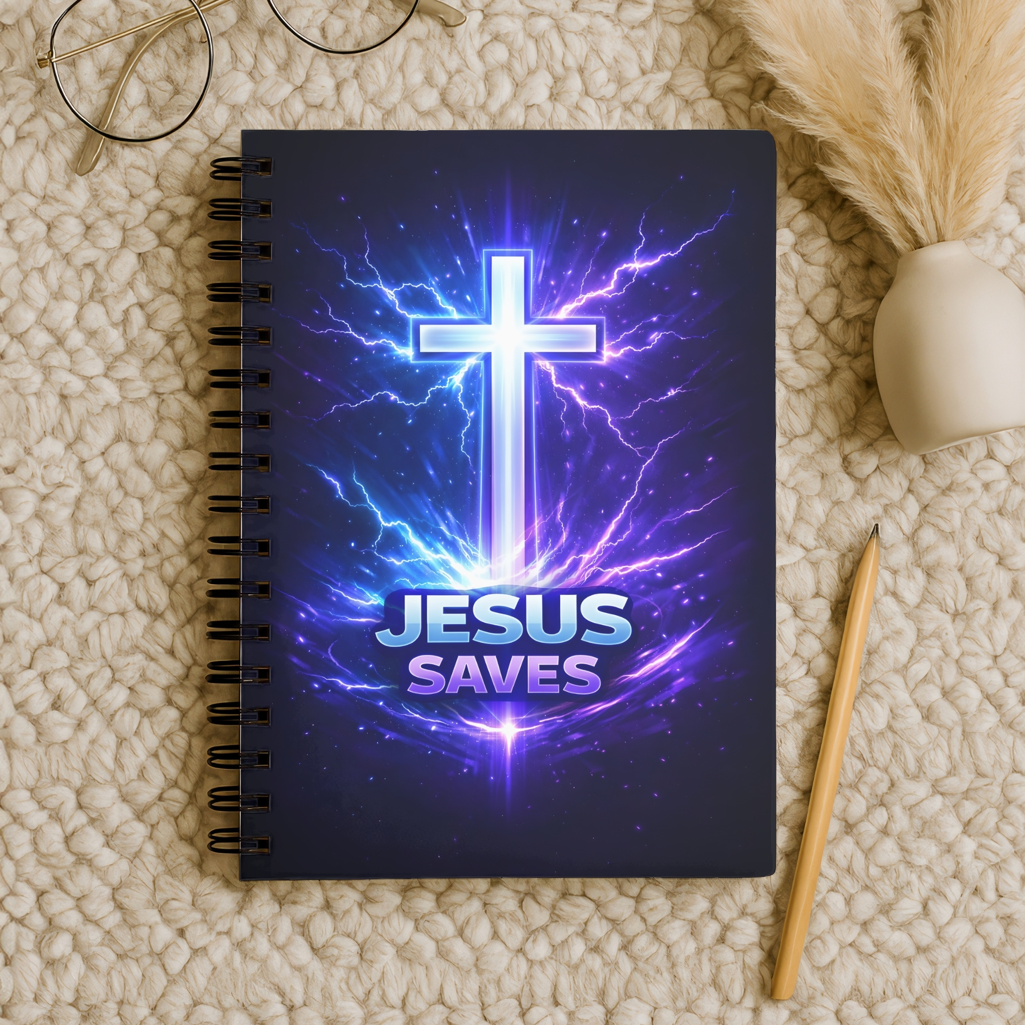 Jesus Saves Spiral Notebook Neon Cross Christian Journal (Ruled) product thumbnail image Jesus Saves Spiral Notebook Neon Cross Christian Journal (Ruled) product thumbnail image