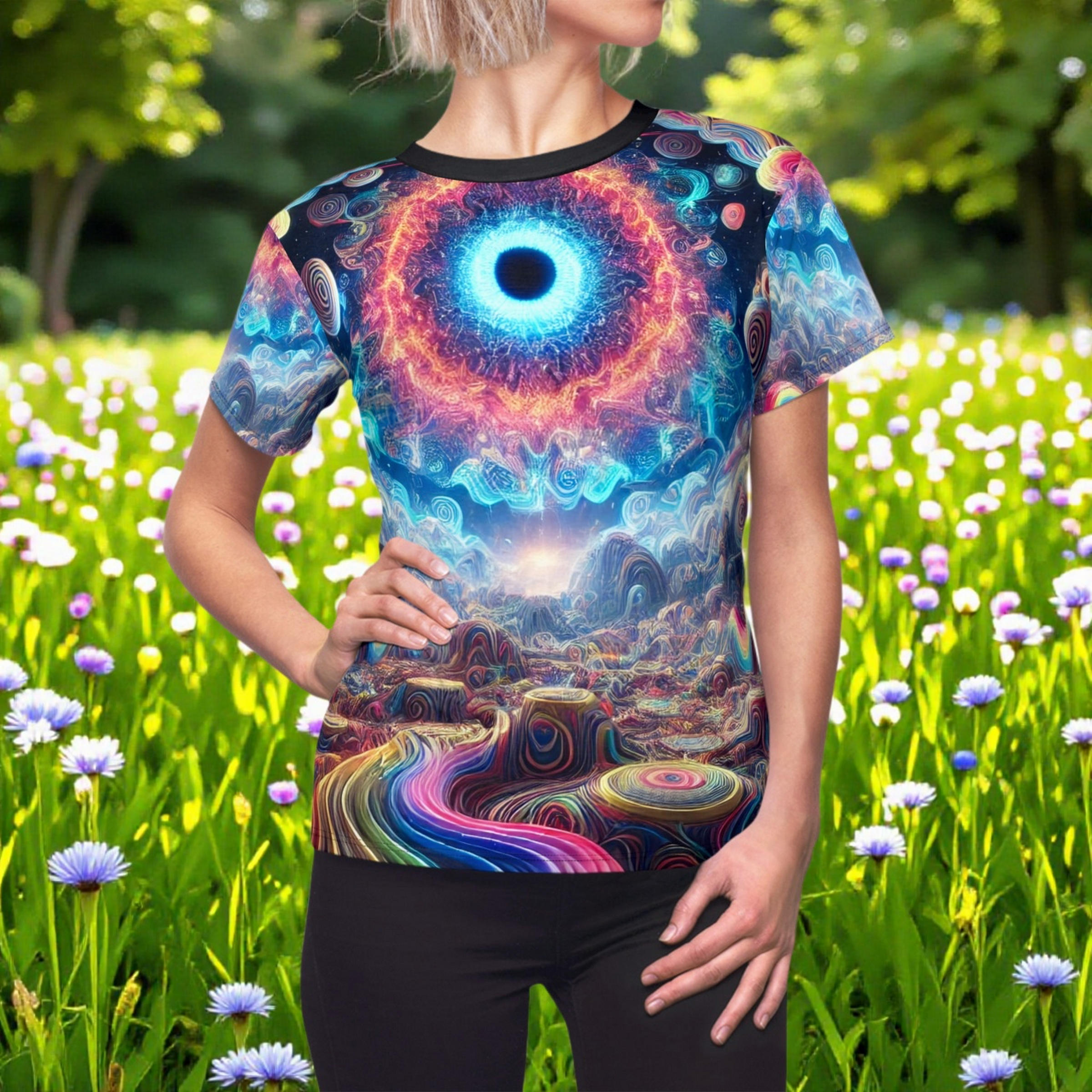 A Captivating All-Over Print Psychedelic and Futuristic Tie-Die Inspired T-Shirt