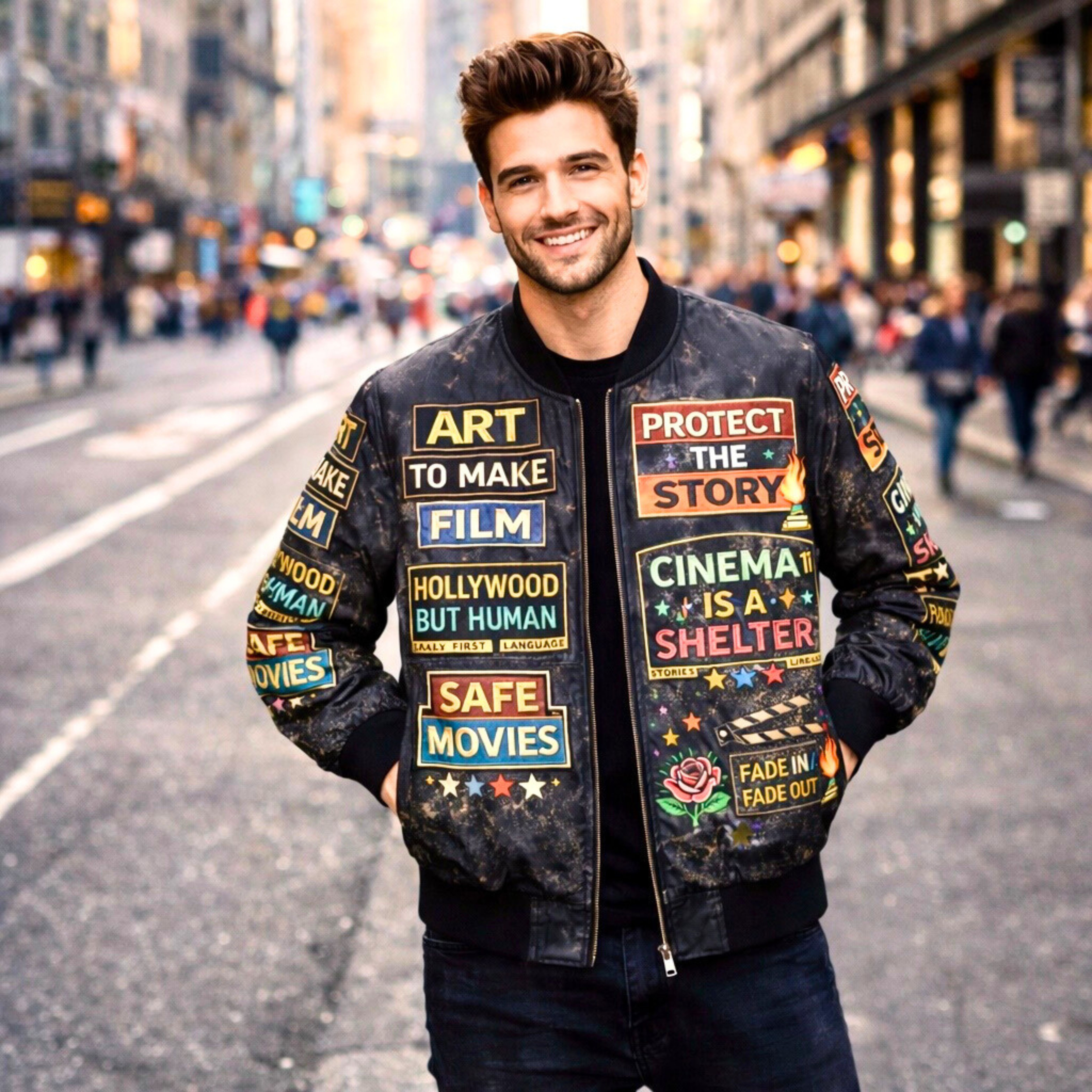 Filmmaker Film Fan Bomber Jacket | Movie Lover AOP Jacket product thumbnail image Filmmaker Film Fan Bomber Jacket | Movie Lover AOP Jacket product thumbnail image