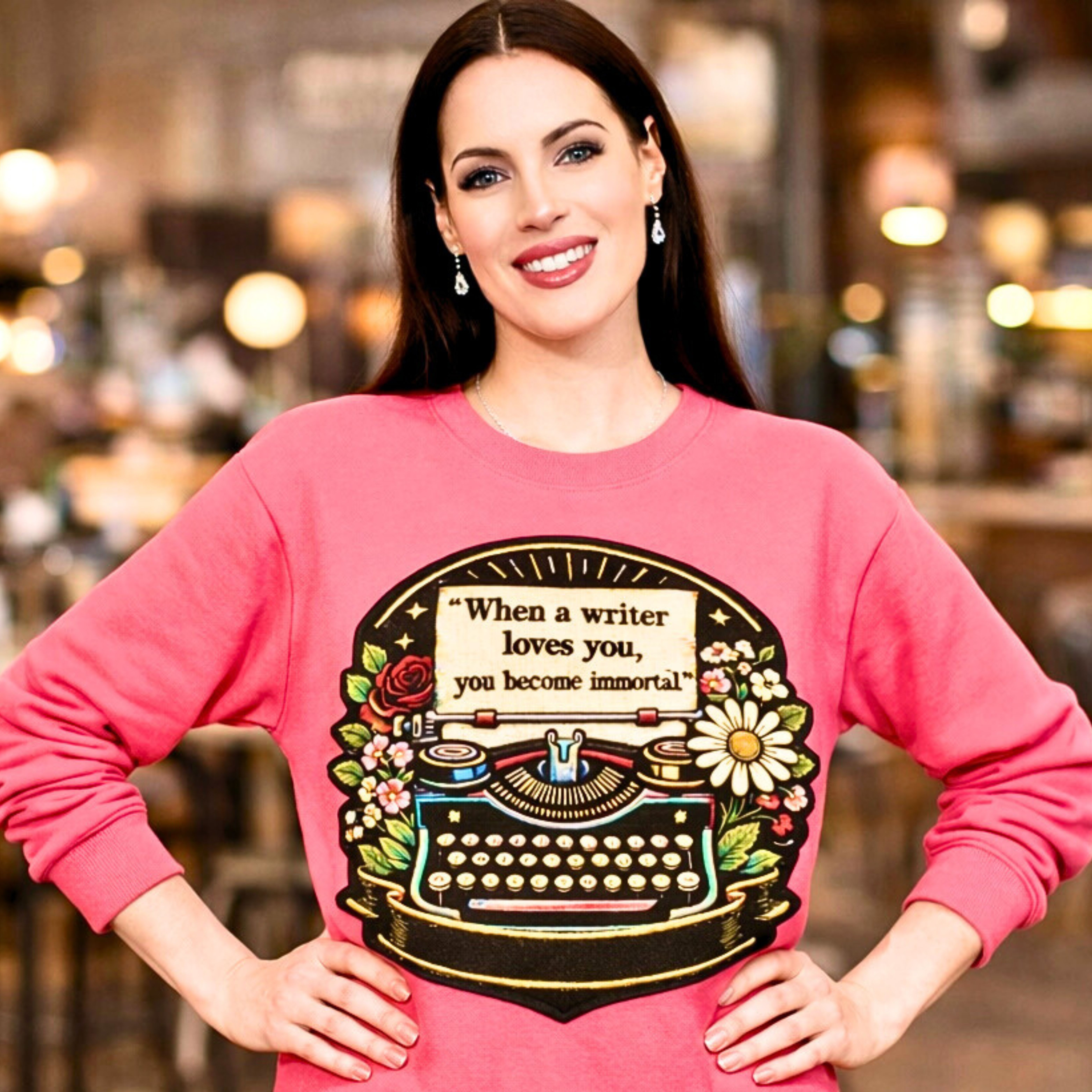 When a Writer Loves You typewriter floral writer quote Sweatshirt | Writer Sweatshirt product thumbnail image
