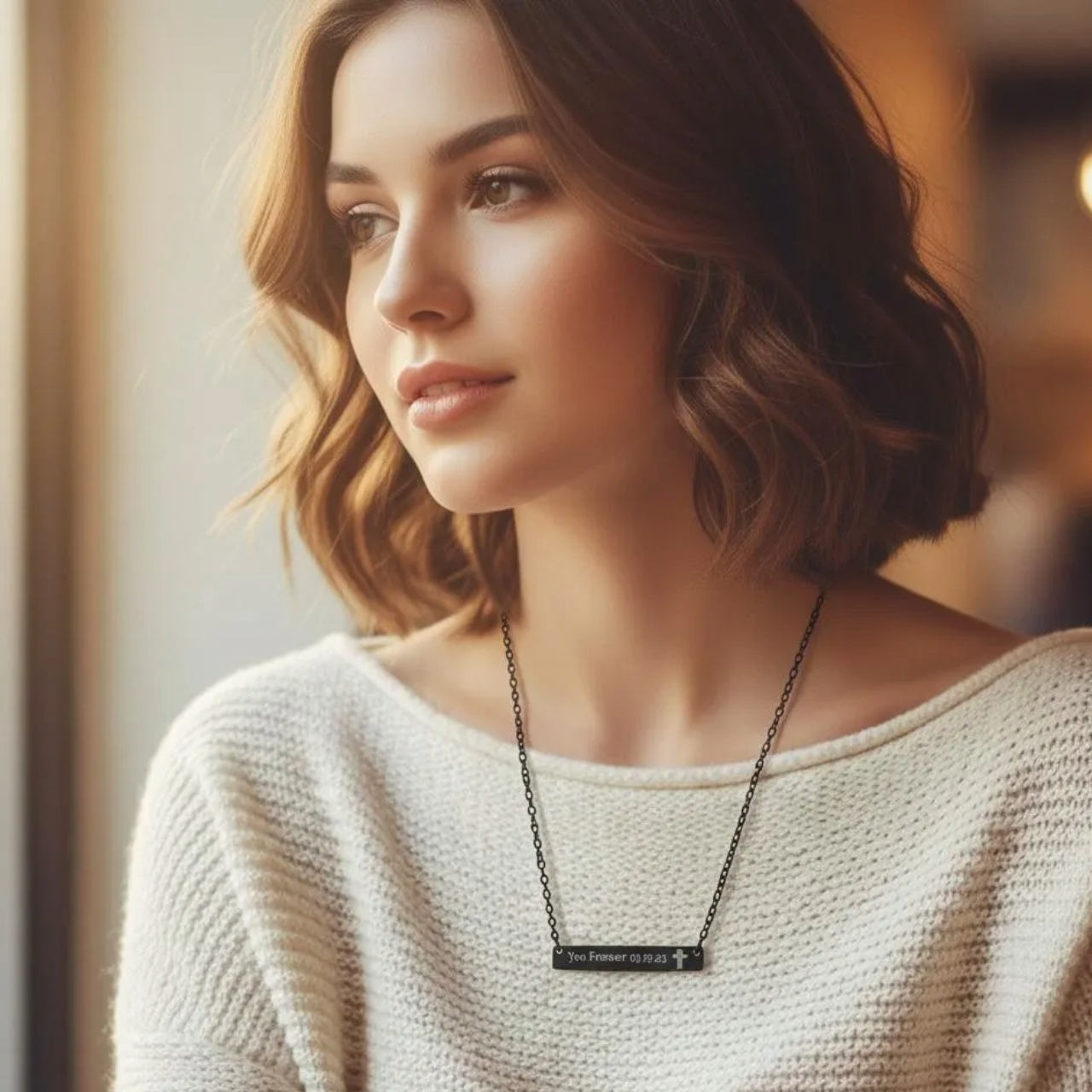 Engraved Cross Bar Necklace product thumbnail image