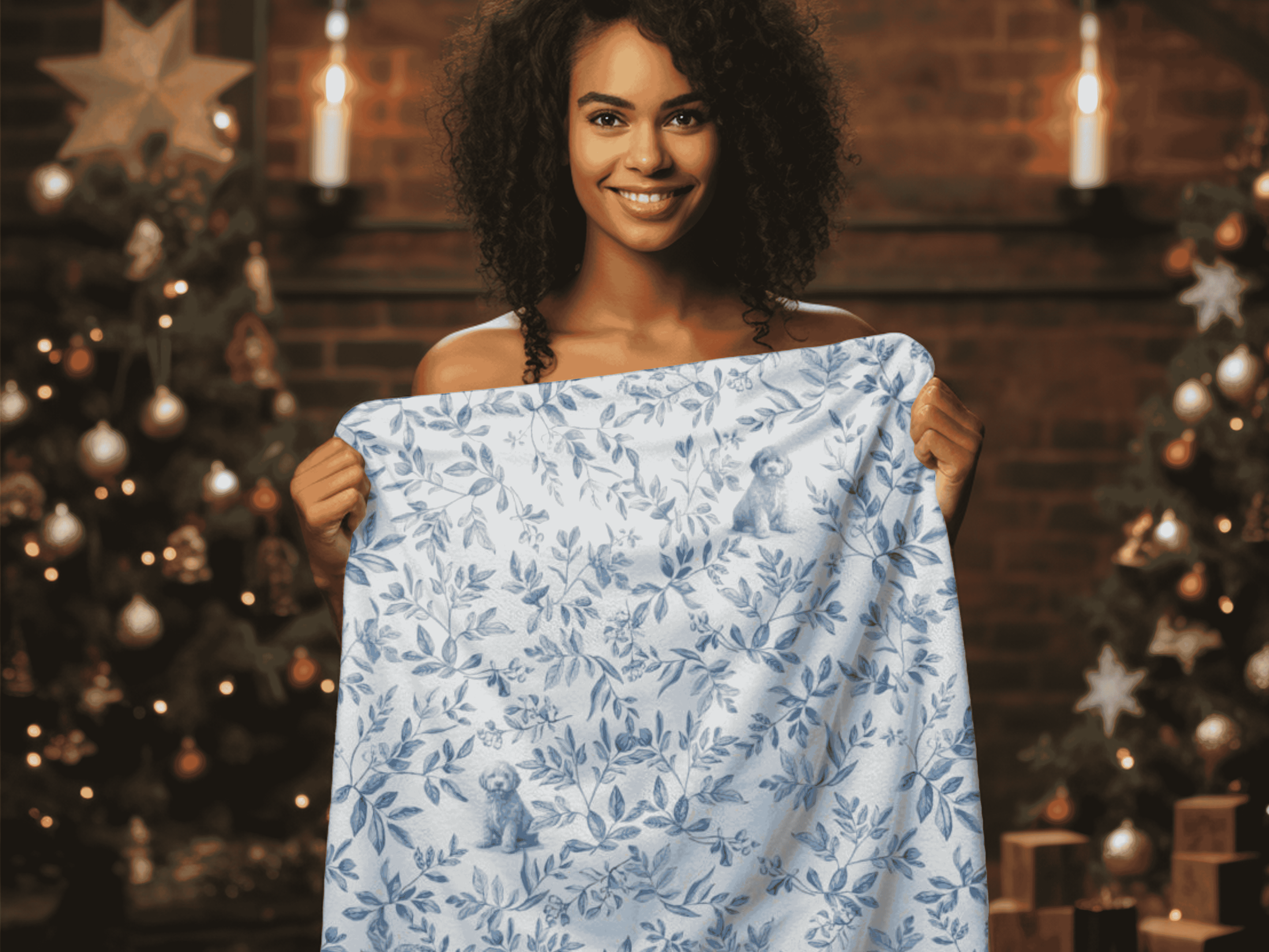 Antique French Blue Goldendoodle Toile Velveteen Plush Blanket, Soft Cozy Home Decor product thumbnail image