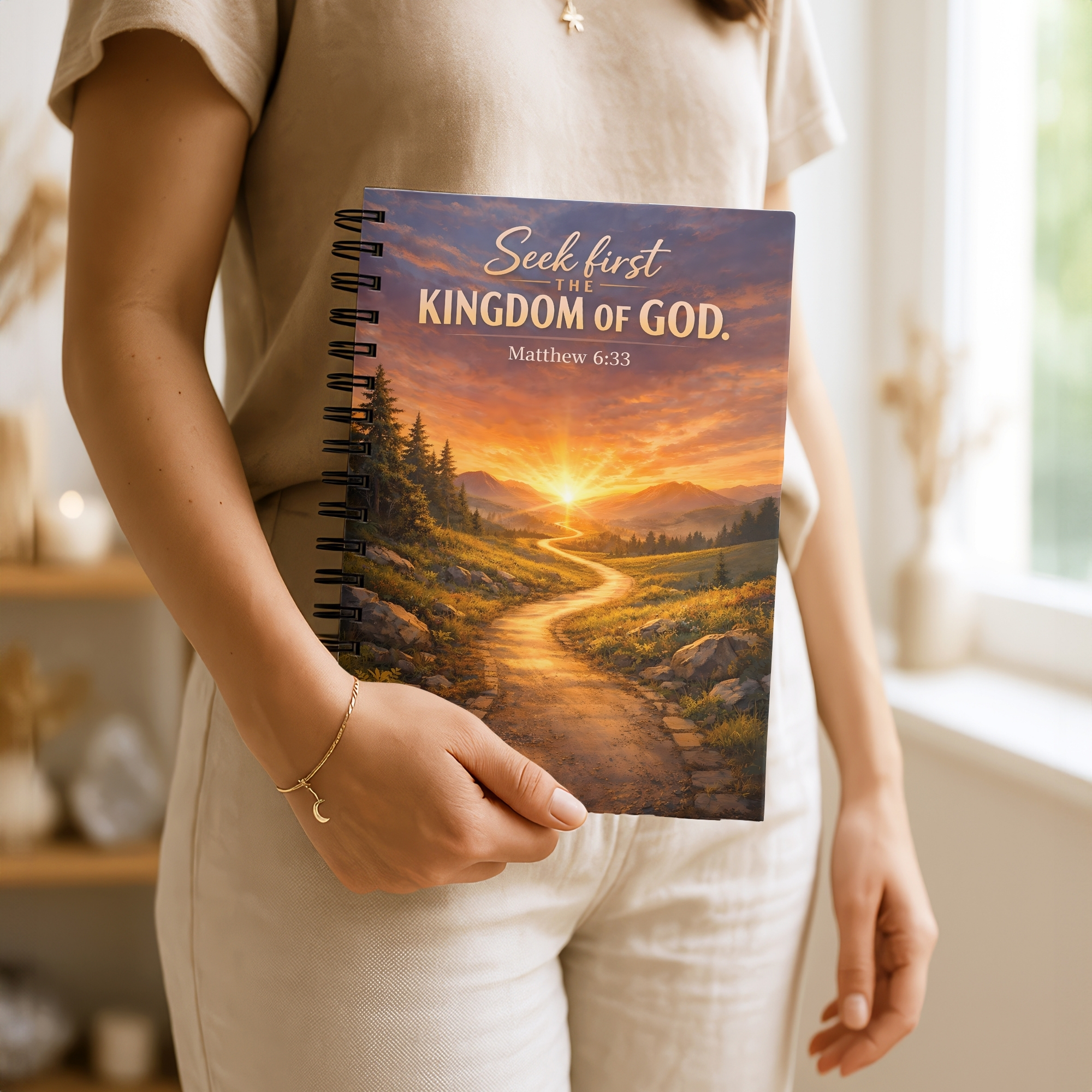 Christian Spiral Notebook "Seek First the Kingdom of God" Matthew 6:33 Inspirational Prayer Journal product thumbnail image