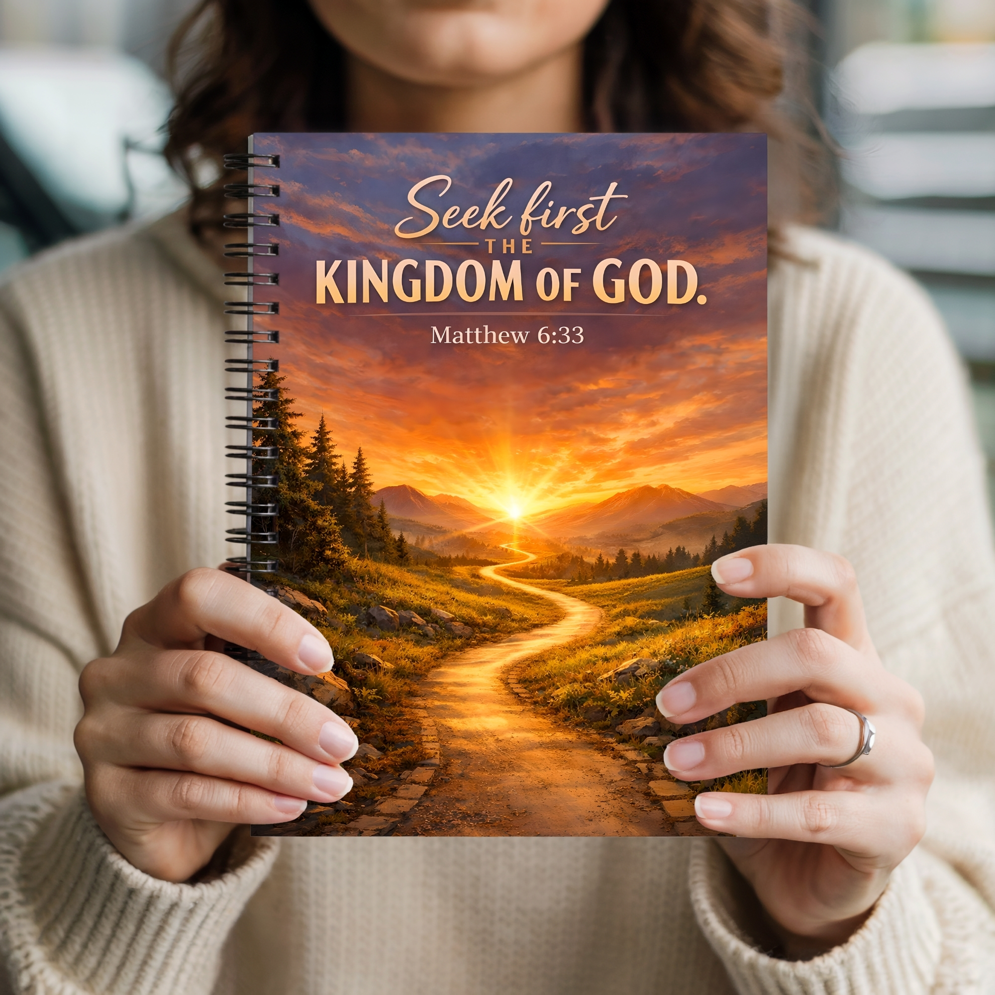 Christian Spiral Notebook "Seek First the Kingdom of God" Matthew 6:33 Inspirational Prayer Journal product thumbnail image Christian Spiral Notebook "Seek First the Kingdom of God" Matthew 6:33 Inspirational Prayer Journal product thumbnail image