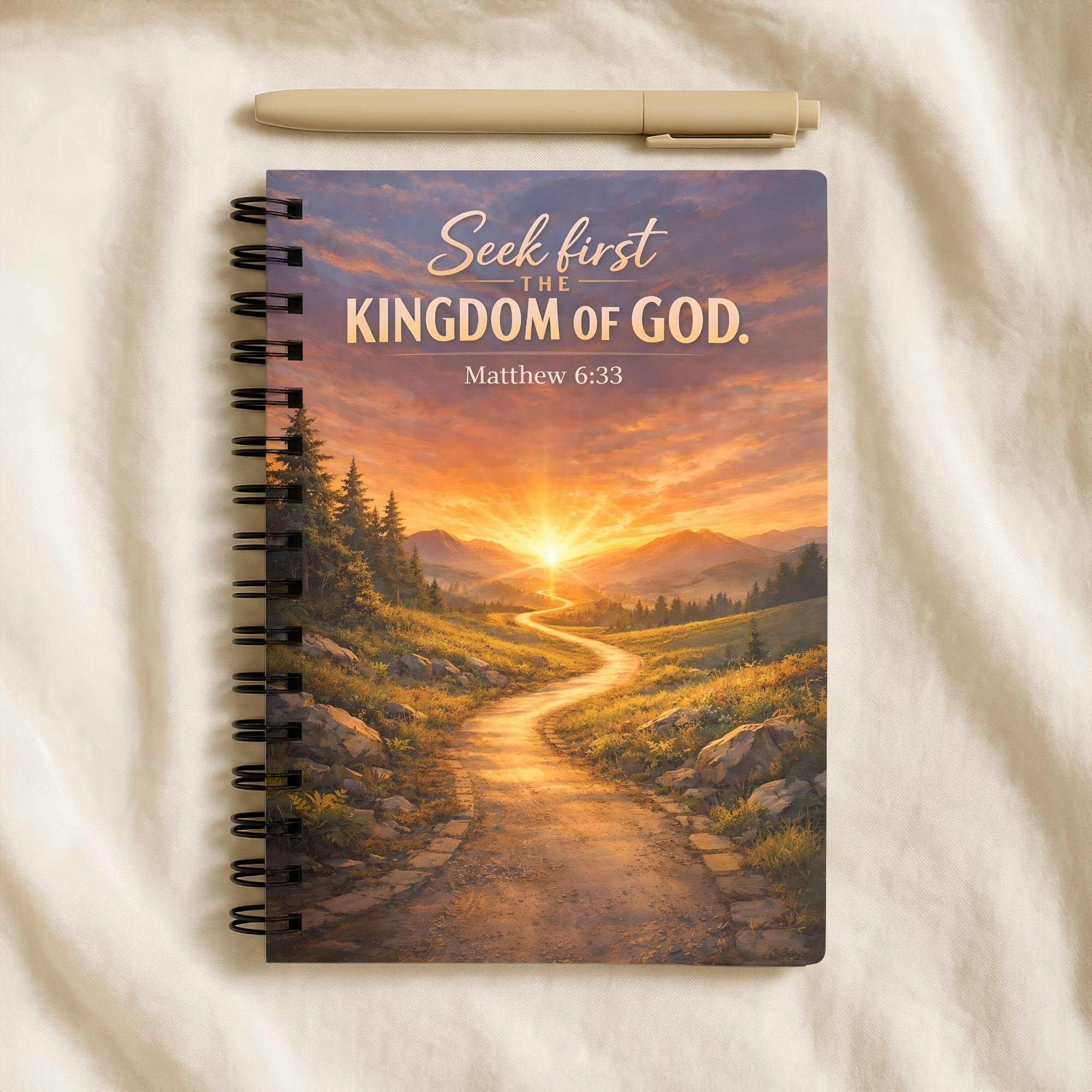 Christian Spiral Notebook "Seek First the Kingdom of God" Matthew 6:33 Inspirational Prayer Journal product thumbnail image Christian Spiral Notebook "Seek First the Kingdom of God" Matthew 6:33 Inspirational Prayer Journal product thumbnail image