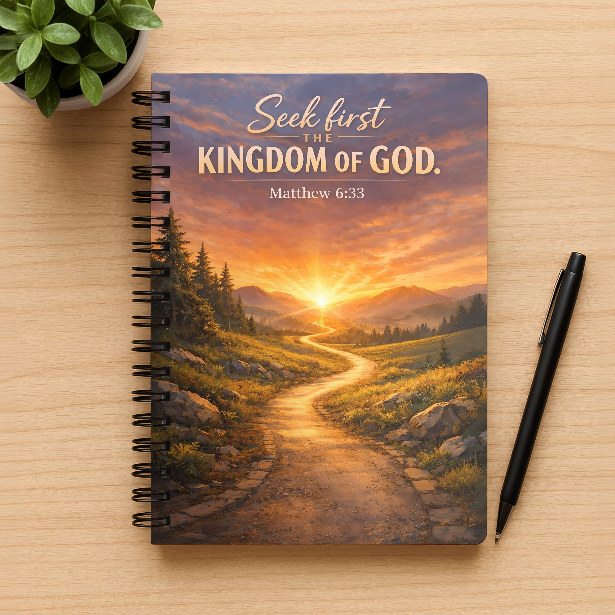 Christian Spiral Notebook "Seek First the Kingdom of God" Matthew 6:33 Inspirational Prayer Journal product thumbnail image