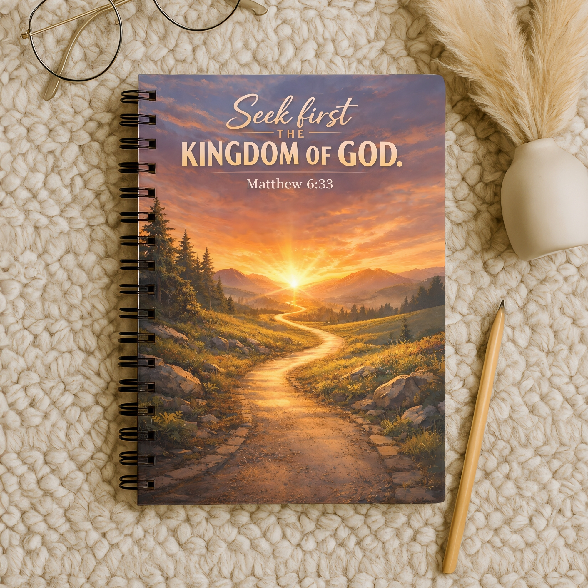 Christian Spiral Notebook "Seek First the Kingdom of God" Matthew 6:33 Inspirational Prayer Journal product thumbnail image Christian Spiral Notebook "Seek First the Kingdom of God" Matthew 6:33 Inspirational Prayer Journal product thumbnail image