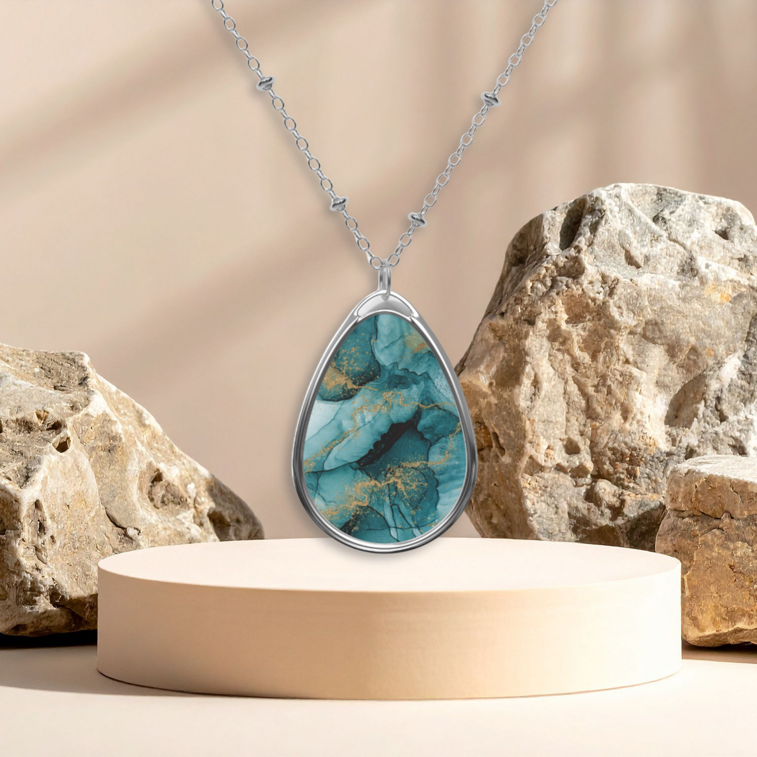 Turquoise Teardrop Pendant Necklace - Zinc alloy chain with lobster clasp product thumbnail image