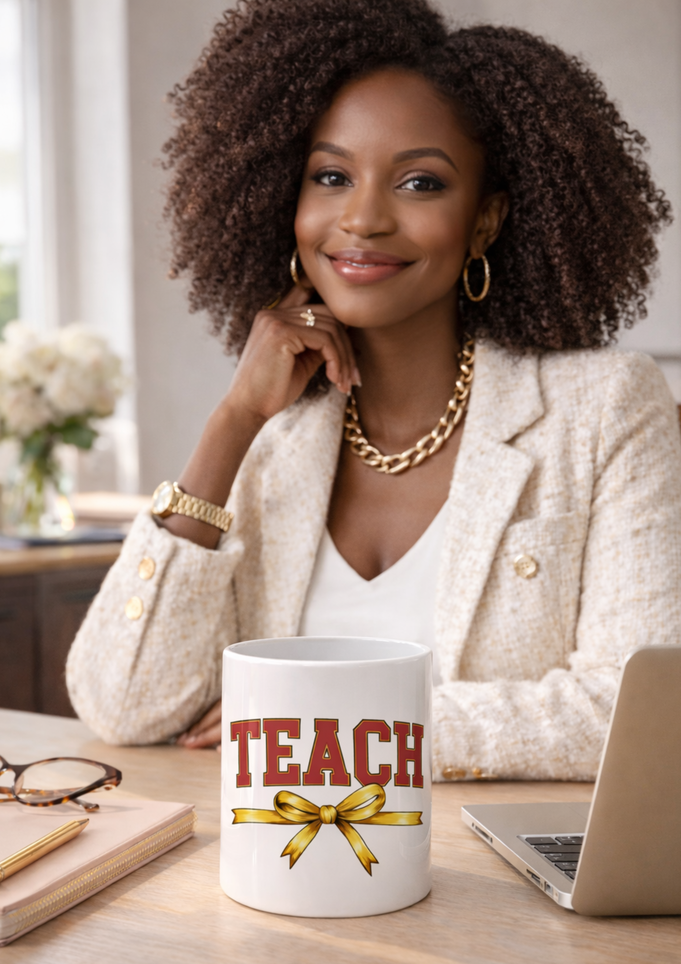 Teacher Mug - 'Teach' Red Lettering with Gold Ribbon | Gifts for Educators, Teacher Appreciation, End of Year product thumbnail image Teacher Mug - 'Teach' Red Lettering with Gold Ribbon | Gifts for Educators, Teacher Appreciation, End of Year product thumbnail image