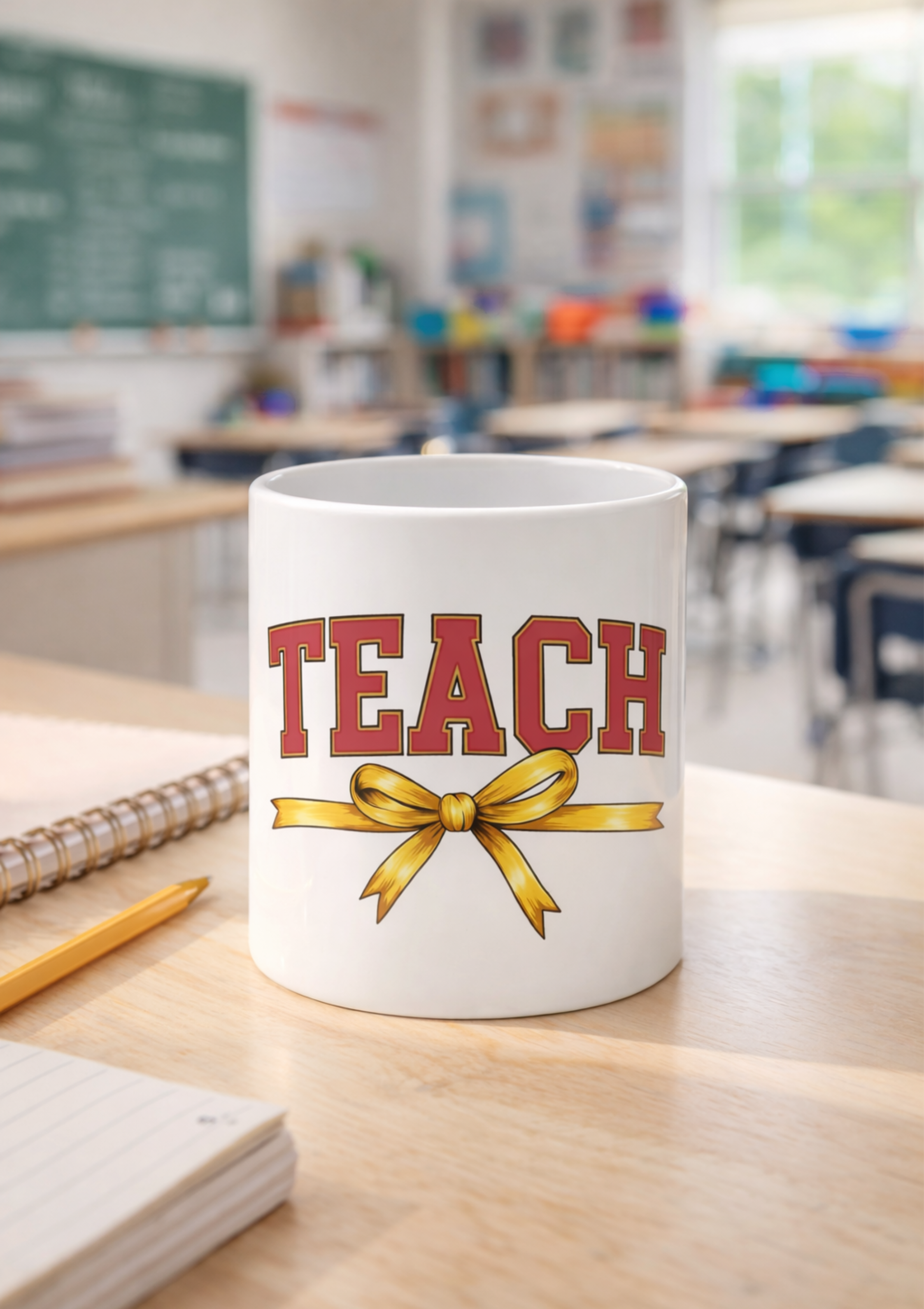 Teacher Mug - 'Teach' Red Lettering with Gold Ribbon | Gifts for Educators, Teacher Appreciation, End of Year product thumbnail image