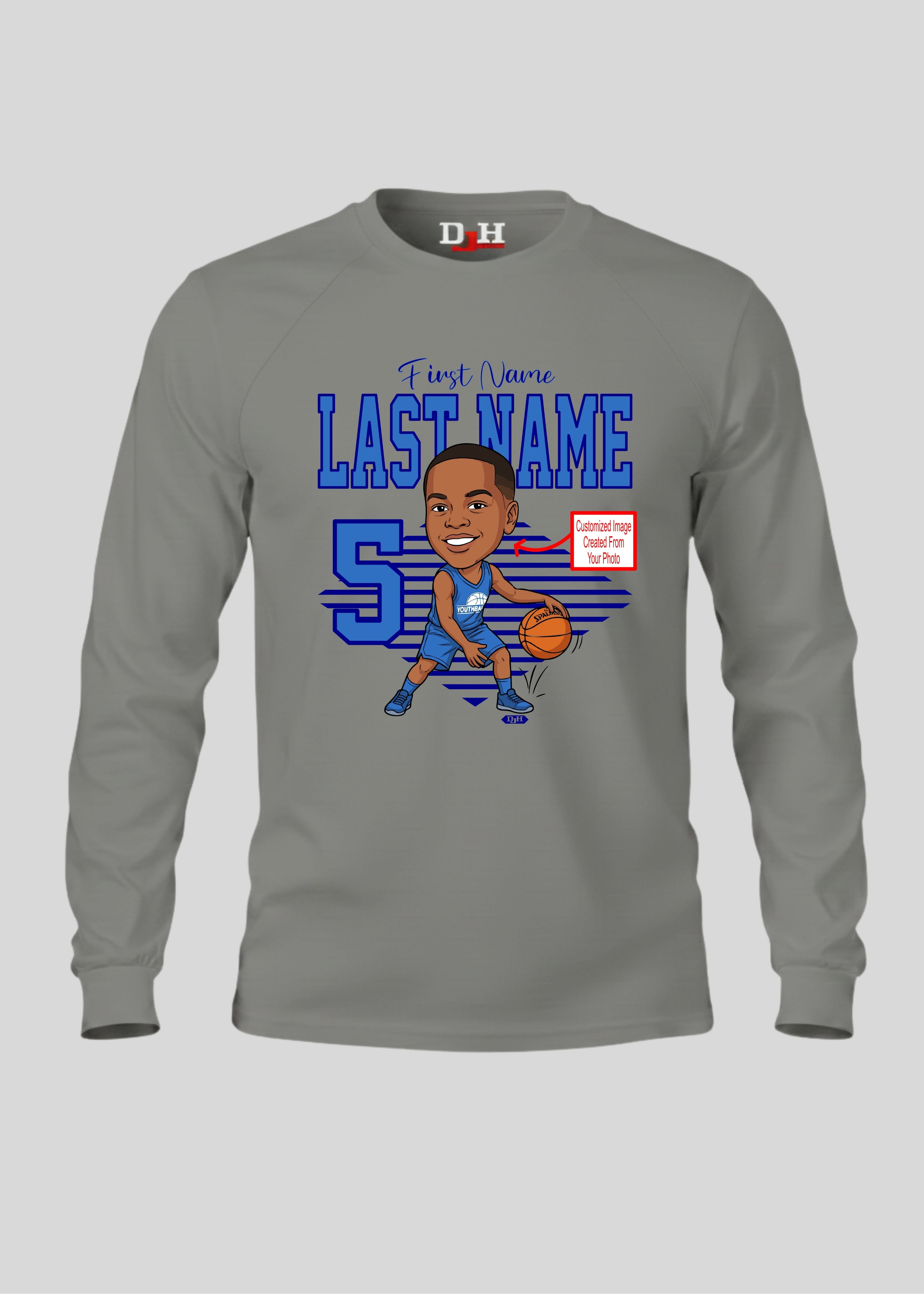 Personalized Caricature Long Sleeve Tee — Sports / Student Custom Shirt product thumbnail image Personalized Caricature Long Sleeve Tee — Sports / Student Custom Shirt product thumbnail image