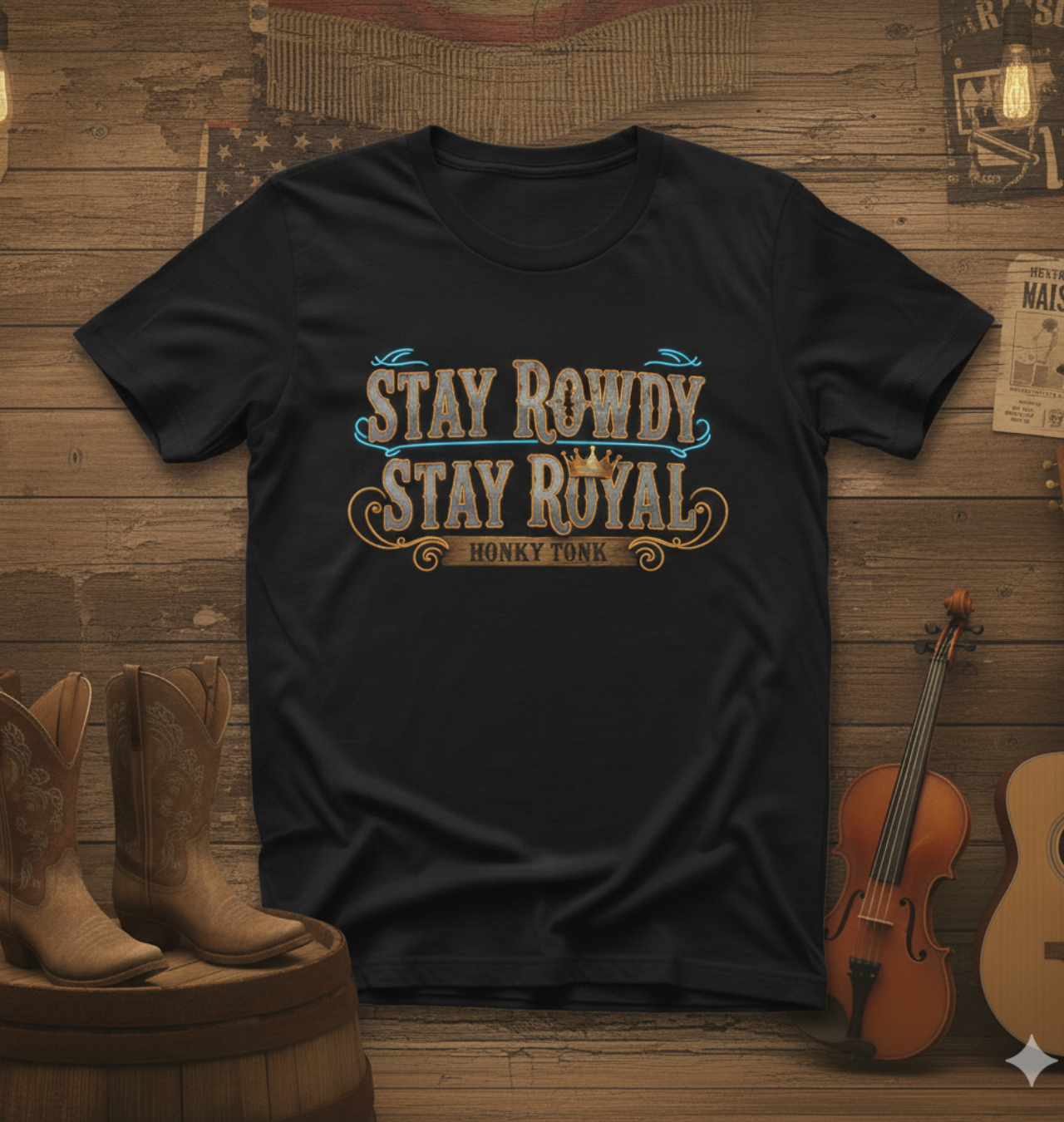 Stay Rowdy Stay Royal Graphic Tee — Western Vintage Typography Shirt product thumbnail image Stay Rowdy Stay Royal Graphic Tee — Western Vintage Typography Shirt product thumbnail image