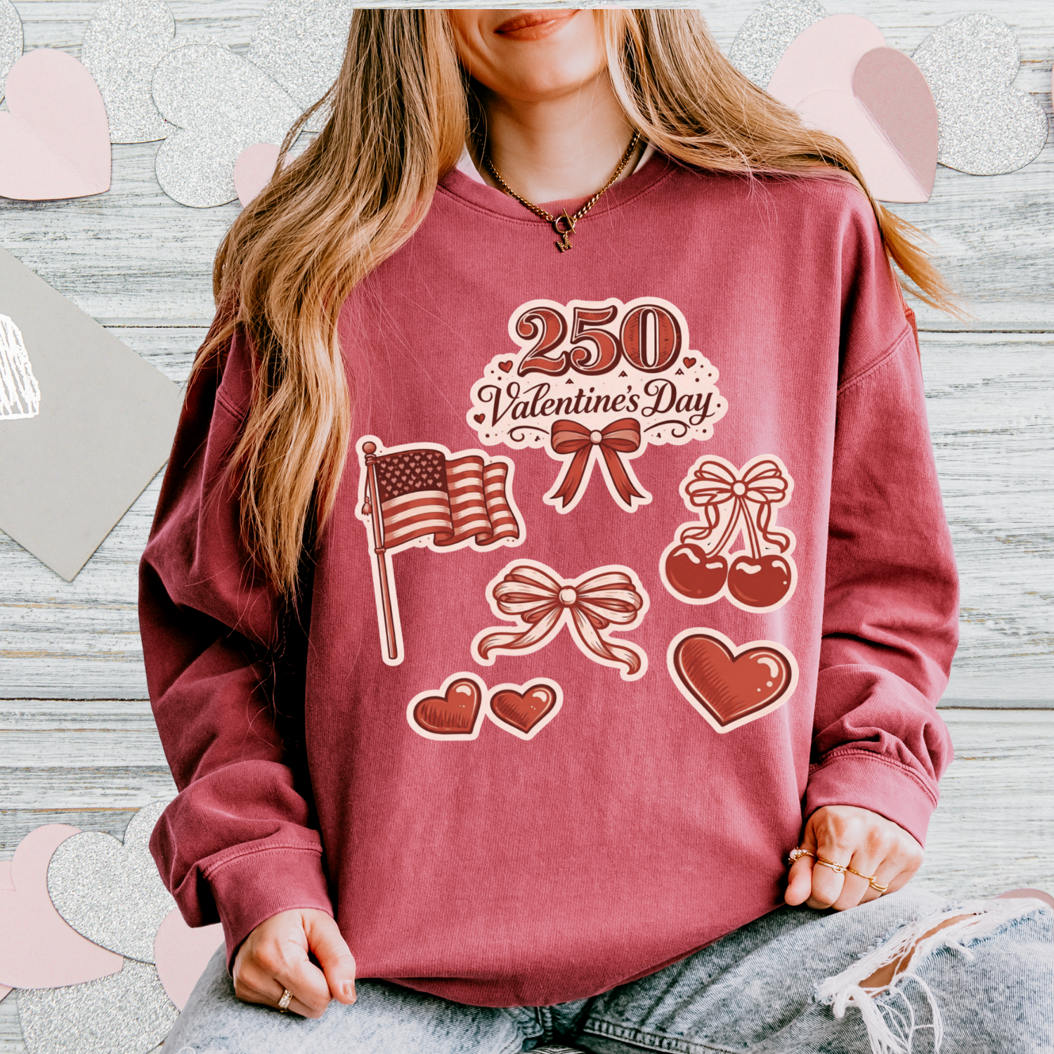 Vintage Valentine Stamps Sweatshirt | United States 250th Valentine Day Crew product thumbnail image