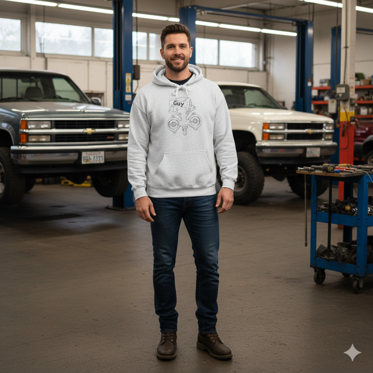 "TBI Guy" Hoodie — Vintage Engine Sketch Pullover product thumbnail image