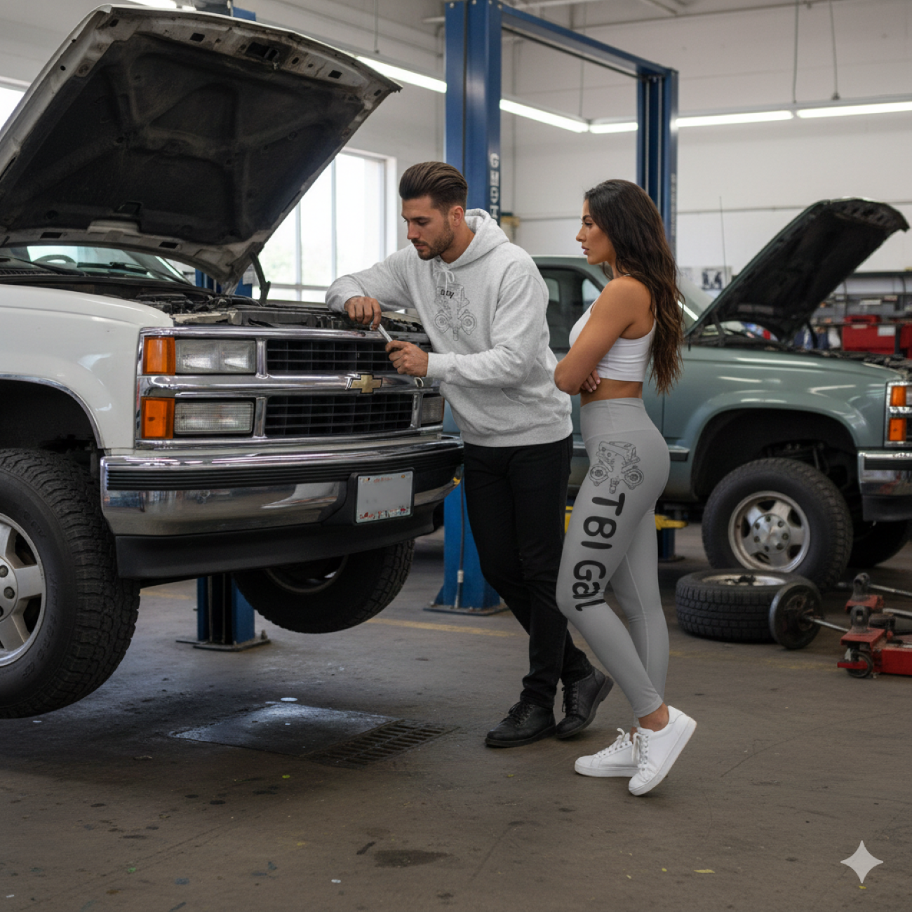 "TBI Gal" High-Waist Yoga Leggings — Gray AOP with Side Script &amp; Floral Accents product thumbnail image