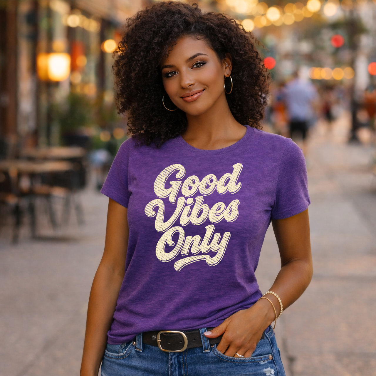 Good Vibes Only Women's Tee, Retro Script Positive Quote Shirt product thumbnail image