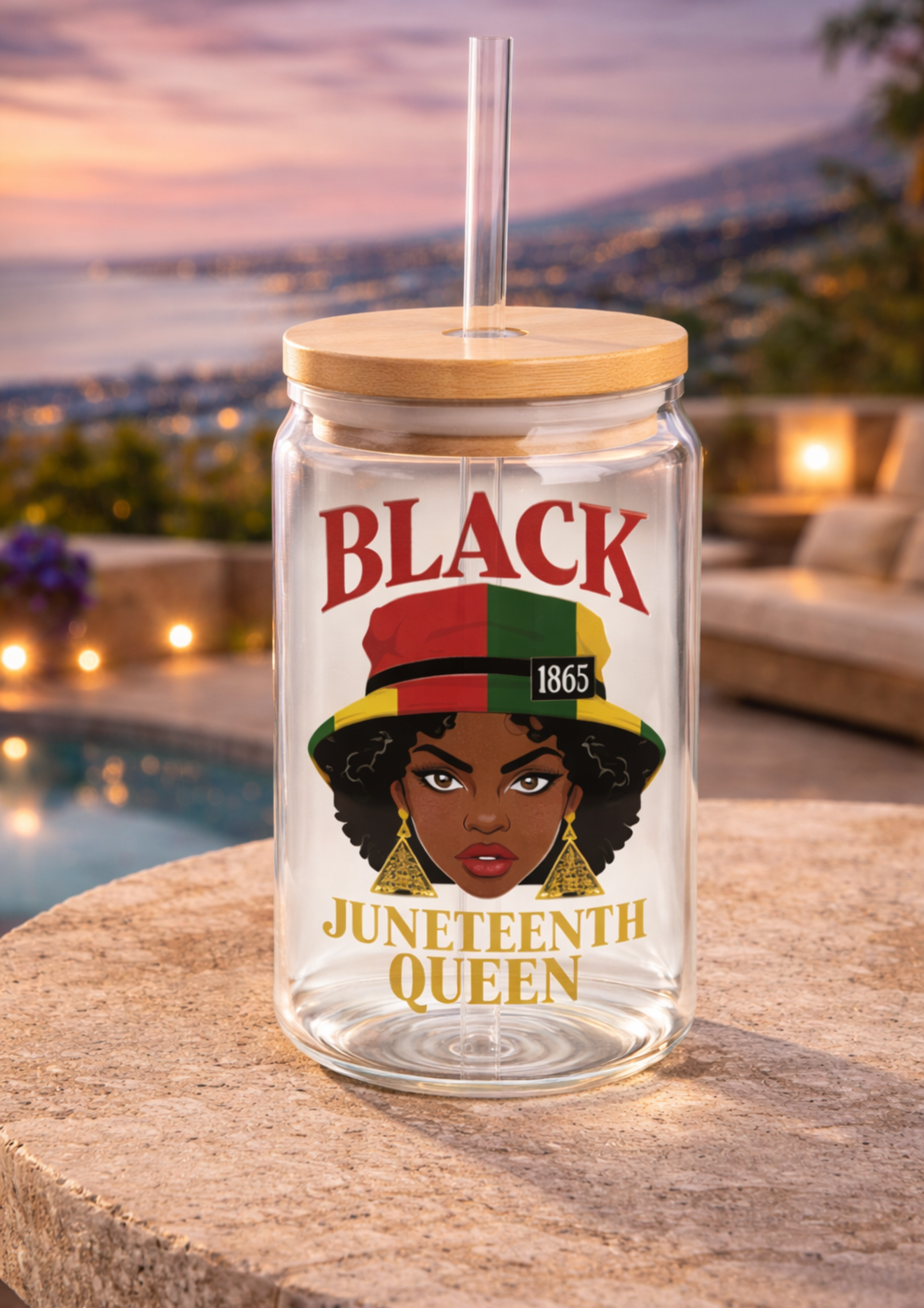 Sipper Glass — "Black Juneteenth Queen" 16oz Bamboo Lid Tumbler product thumbnail image