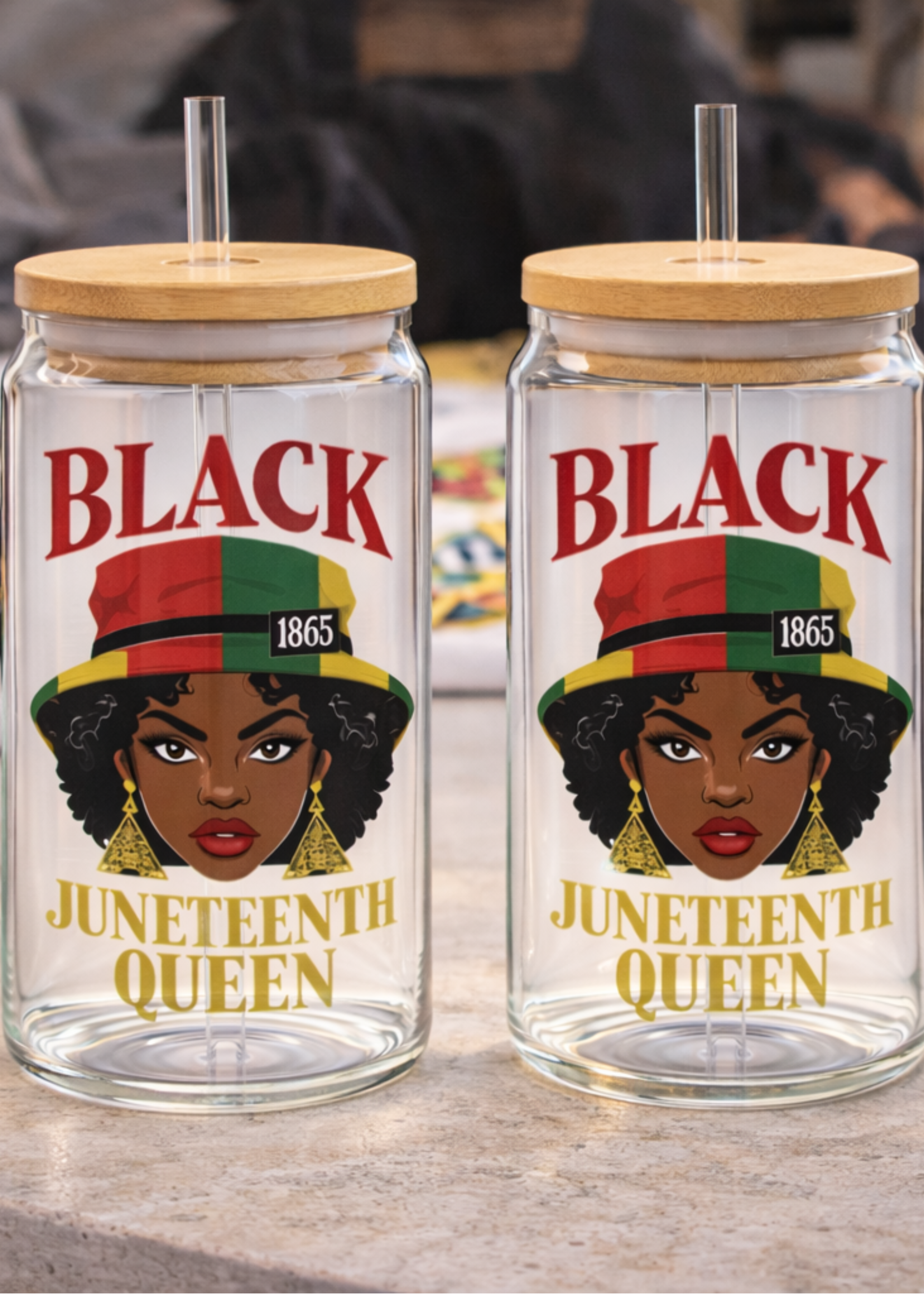 Sipper Glass — "Black Juneteenth Queen" 16oz Bamboo Lid Tumbler product thumbnail image Sipper Glass — "Black Juneteenth Queen" 16oz Bamboo Lid Tumbler product thumbnail image
