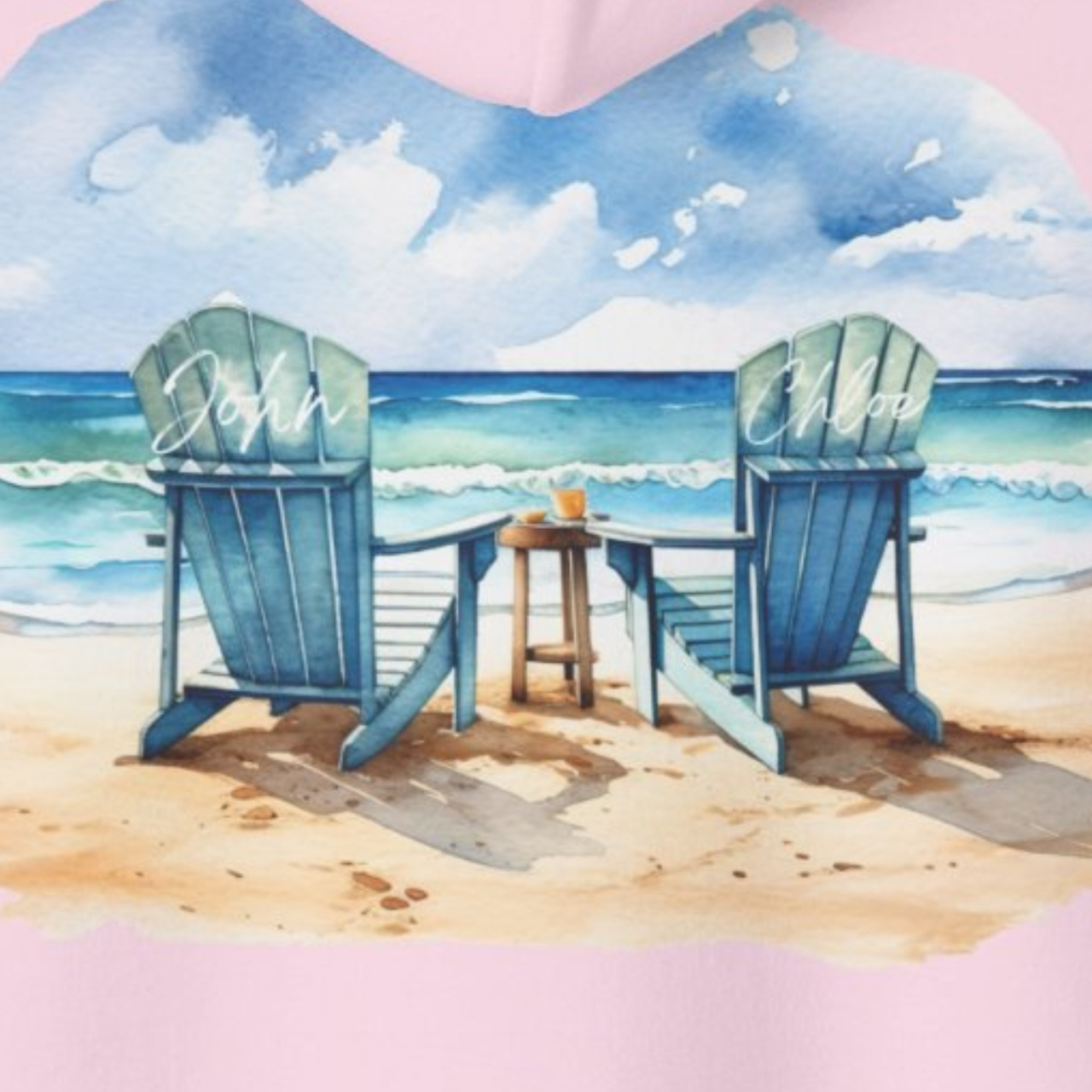 Custom Name Valentines Hoodie, Personalized Beach Couple Shirt, Coastal Romantic Gift, Anniversary Hoodie, Custom Names Beach Chairs Sweater product thumbnail image