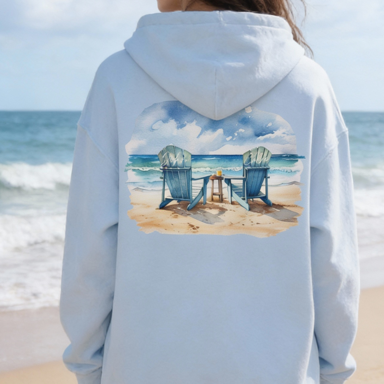 Custom Name Valentines Hoodie, Personalized Beach Couple Shirt, Coastal Romantic Gift, Anniversary Hoodie, Custom Names Beach Chairs Sweater product thumbnail image