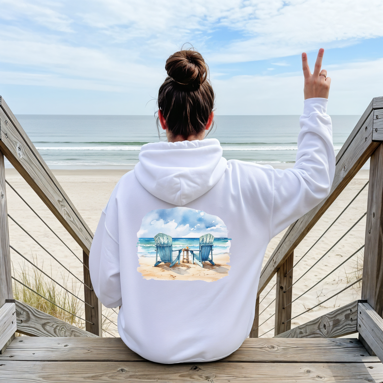 Custom Name Valentines Hoodie, Personalized Beach Couple Shirt, Coastal Romantic Gift, Anniversary Hoodie, Custom Names Beach Chairs Sweater product thumbnail image