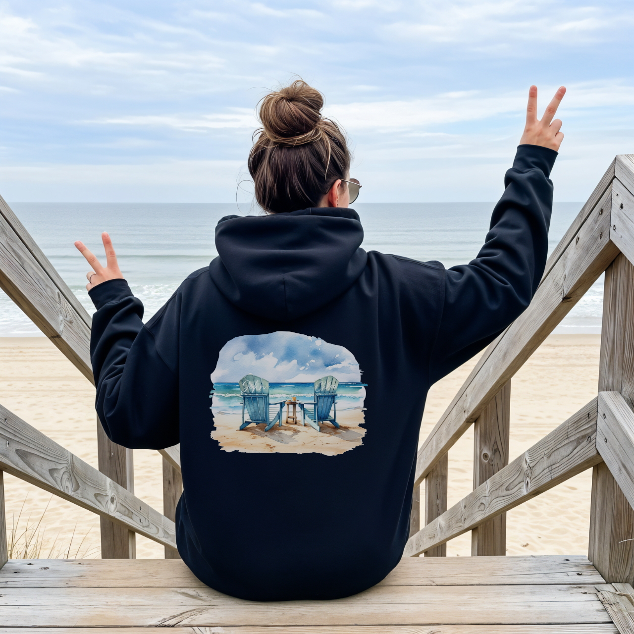Custom Name Valentines Hoodie, Personalized Beach Couple Shirt, Coastal Romantic Gift, Anniversary Hoodie, Custom Names Beach Chairs Sweater product thumbnail image