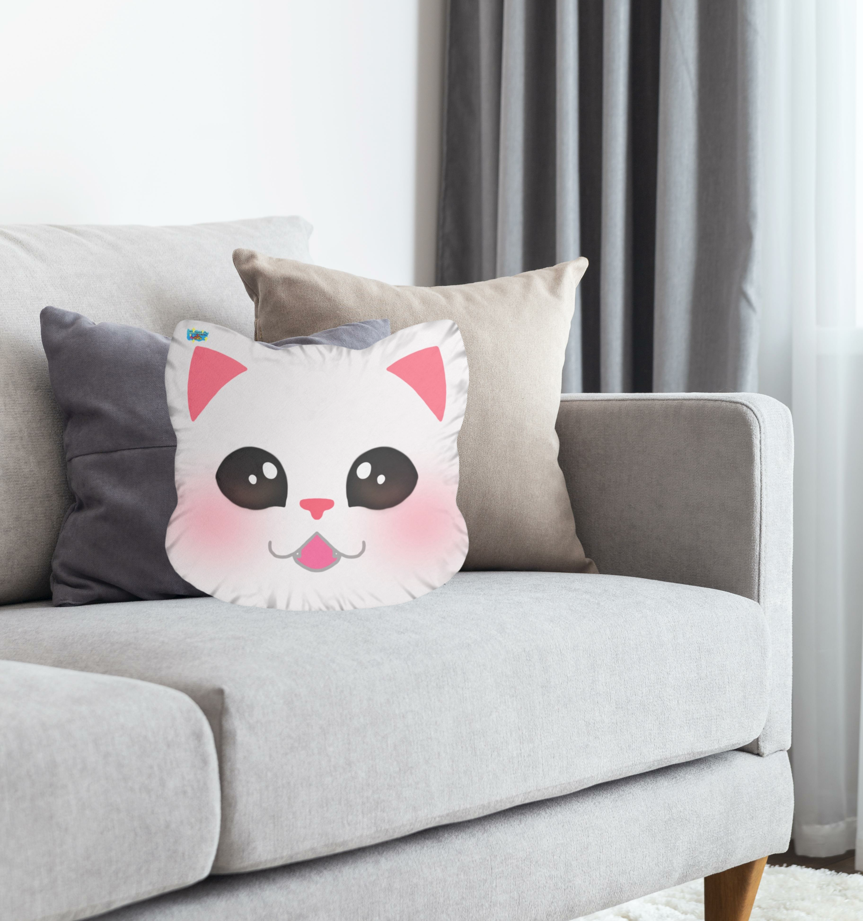 White Smiling Cute Cat Custom Shaped Pillows product thumbnail image White Smiling Cute Cat Custom Shaped Pillows product thumbnail image