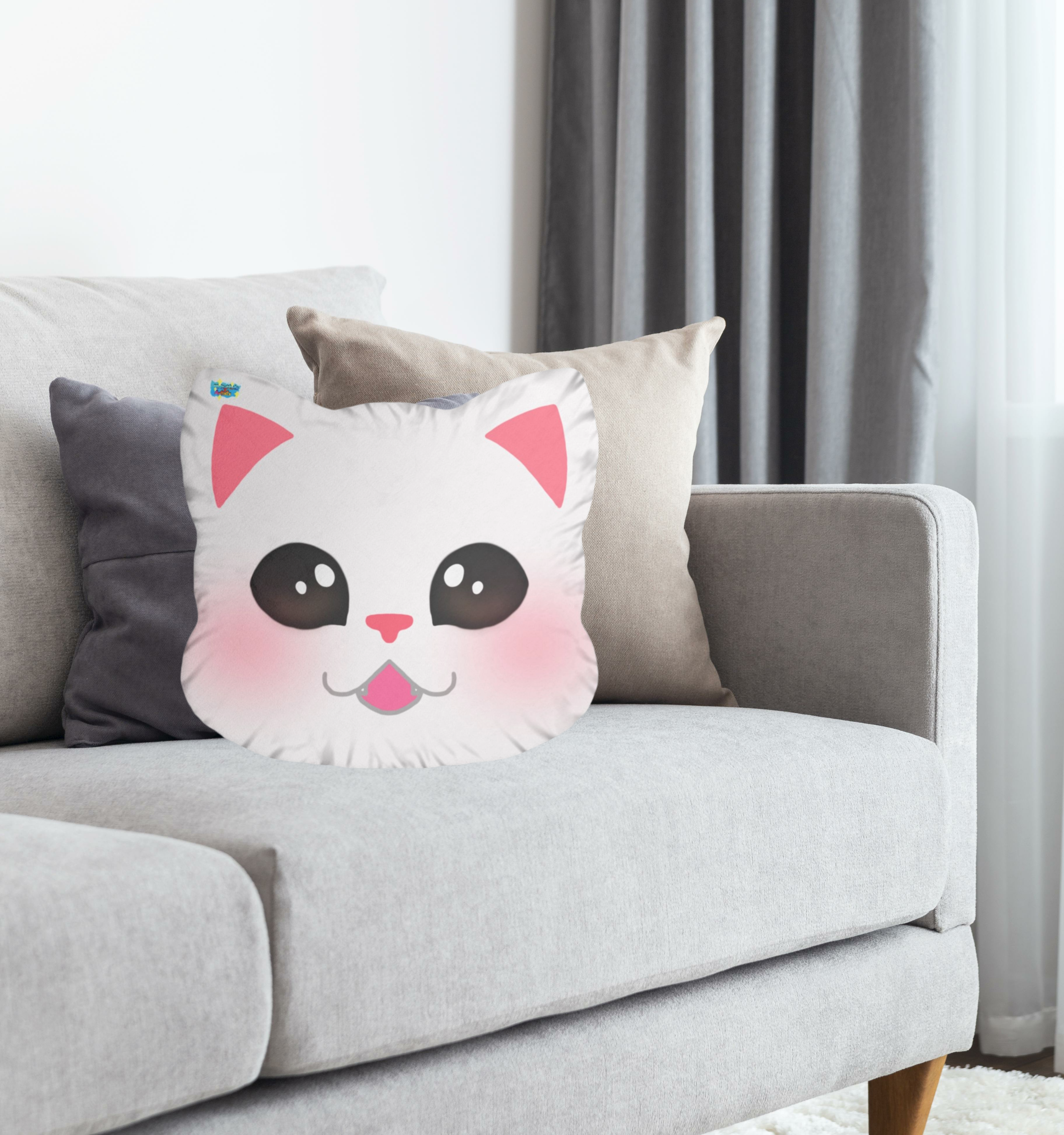 White Smiling Cute Cat Custom Shaped Pillows product thumbnail image White Smiling Cute Cat Custom Shaped Pillows product thumbnail image